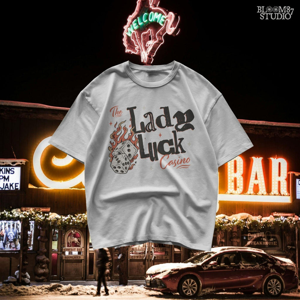 Lady Luck Casino PNG | Vintage Gambling Png | Retro Vegas Dice Design | Trendy Women Png| Rockabilly Sublimation for T-Shirts & Casino Decor