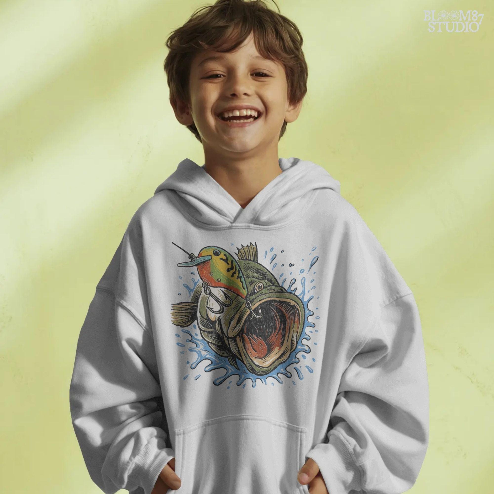 Illustration of a largemouth bass splashing out of the water with a crankbait lure in its mouth, designed for fishing-themed sublimation and angler apparel.