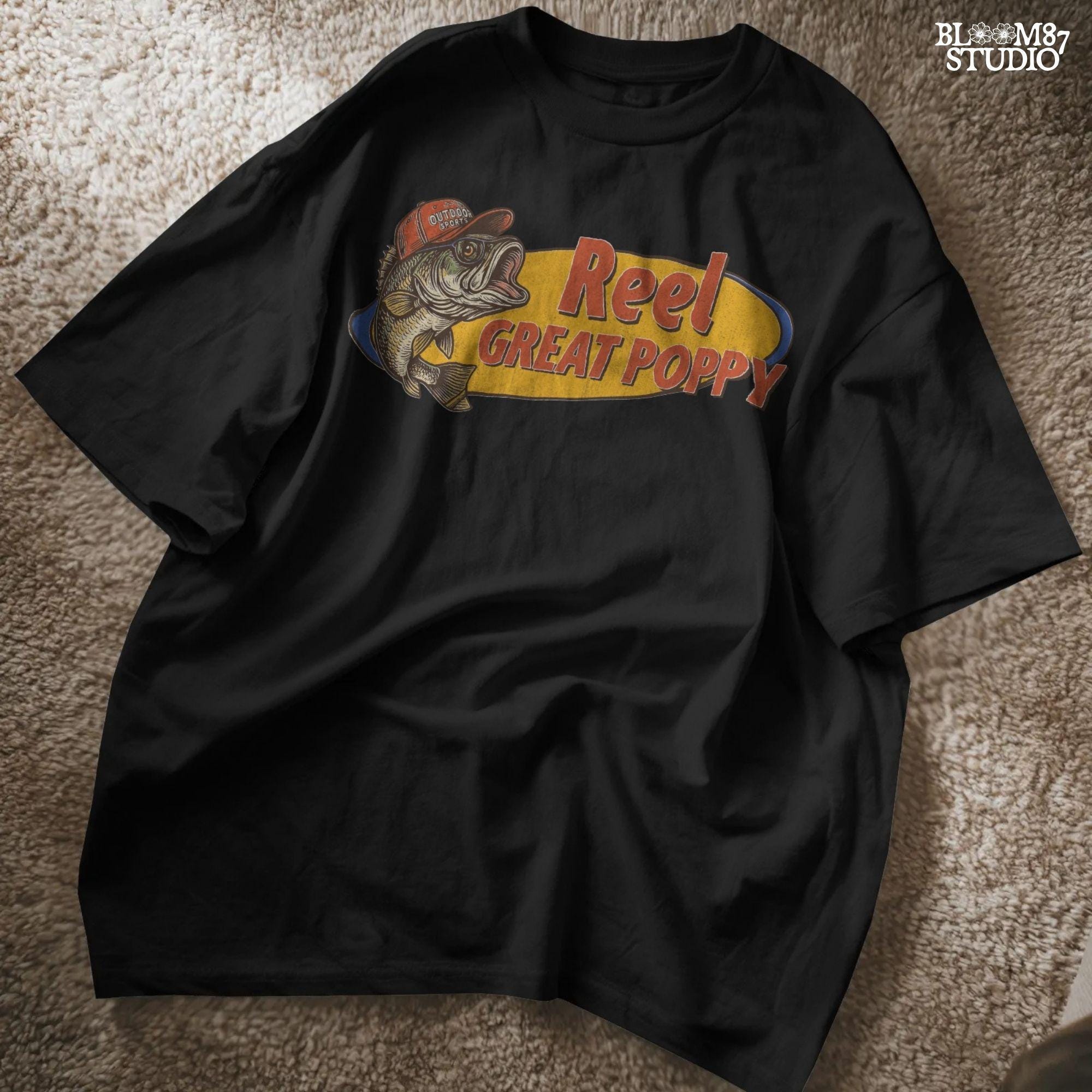 Reel Great Poppy PNG Funny Fishing Grandpa Sublimation,Vintage Bass Fish PNG for Father’s Day Gift,Outdoor Sports Dad PNG for Father’s Day