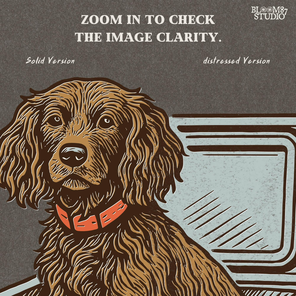 Sporting dog (spaniel type) sitting in a patriotic red-white-blue camo cooler labeled “USA” – sublimation PNG for southern dog lovers and summer crafts.