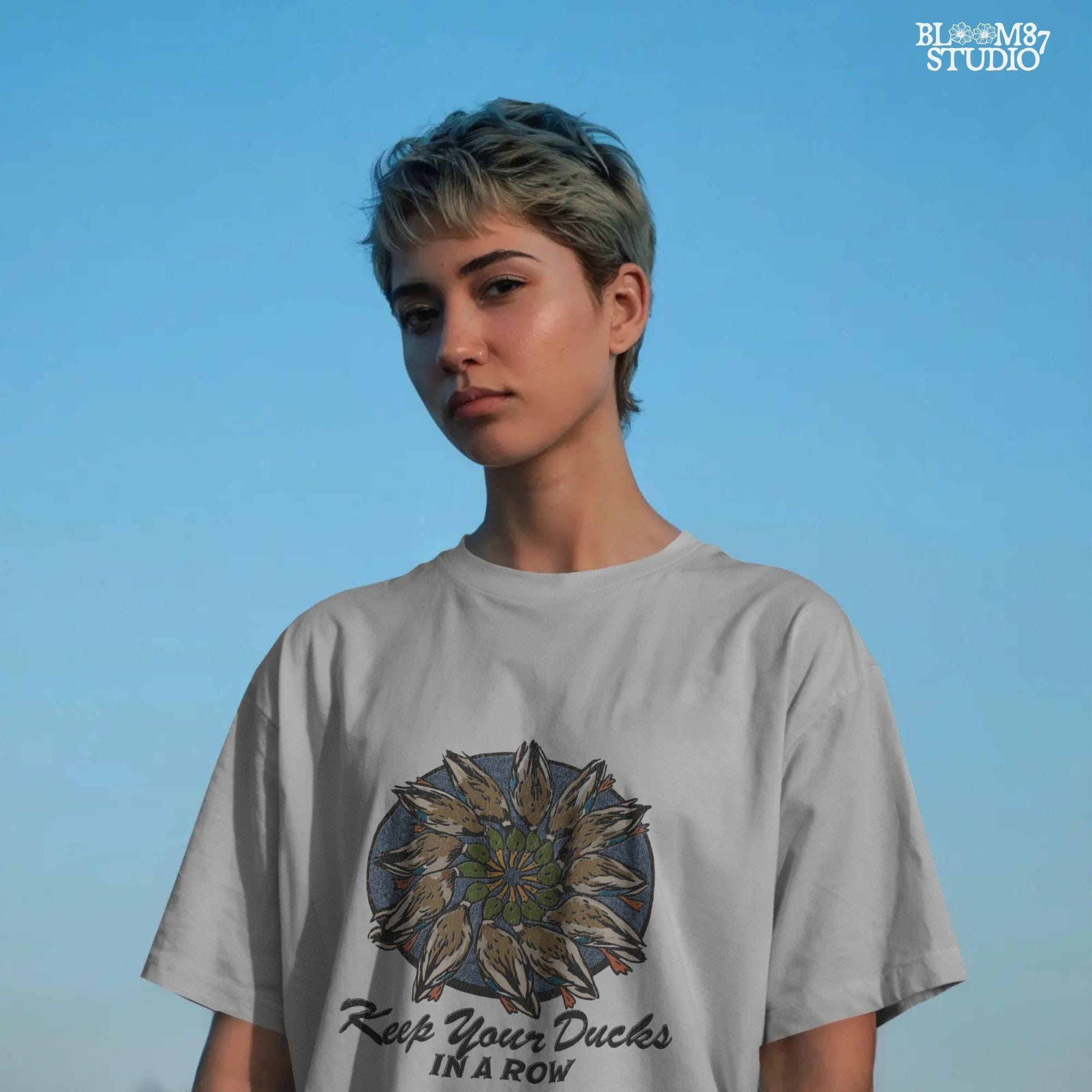 Mandala-style illustration of mallard ducks in a circular arrangement with the phrase “Keep Your Ducks in a Row” – sublimation PNG for hunters and outdoorsmen.