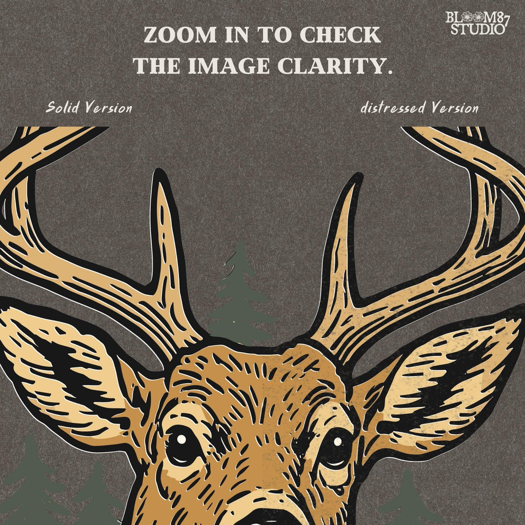 Rustic illustration of a buck deer with antlers and pine trees, text below says “Best Buckin’ Dad Ever” in bold and script font