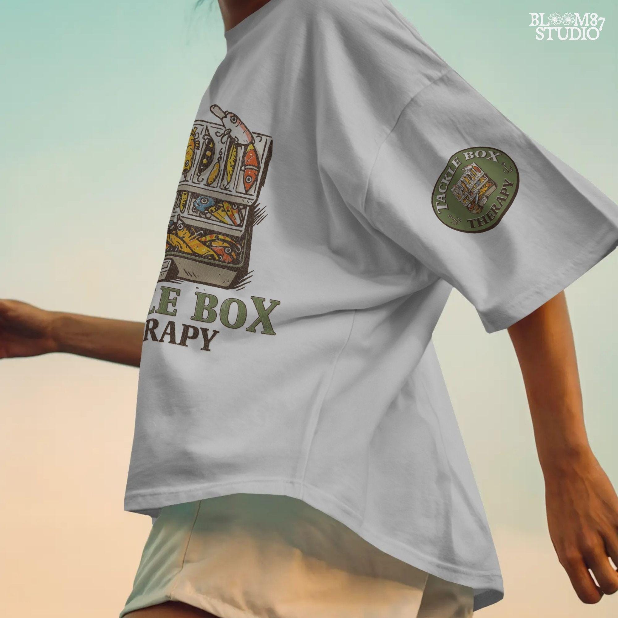 Fishing-themed sublimation PNG set with full tackle box back design and circular pocket patch graphic for shirt making or apparel