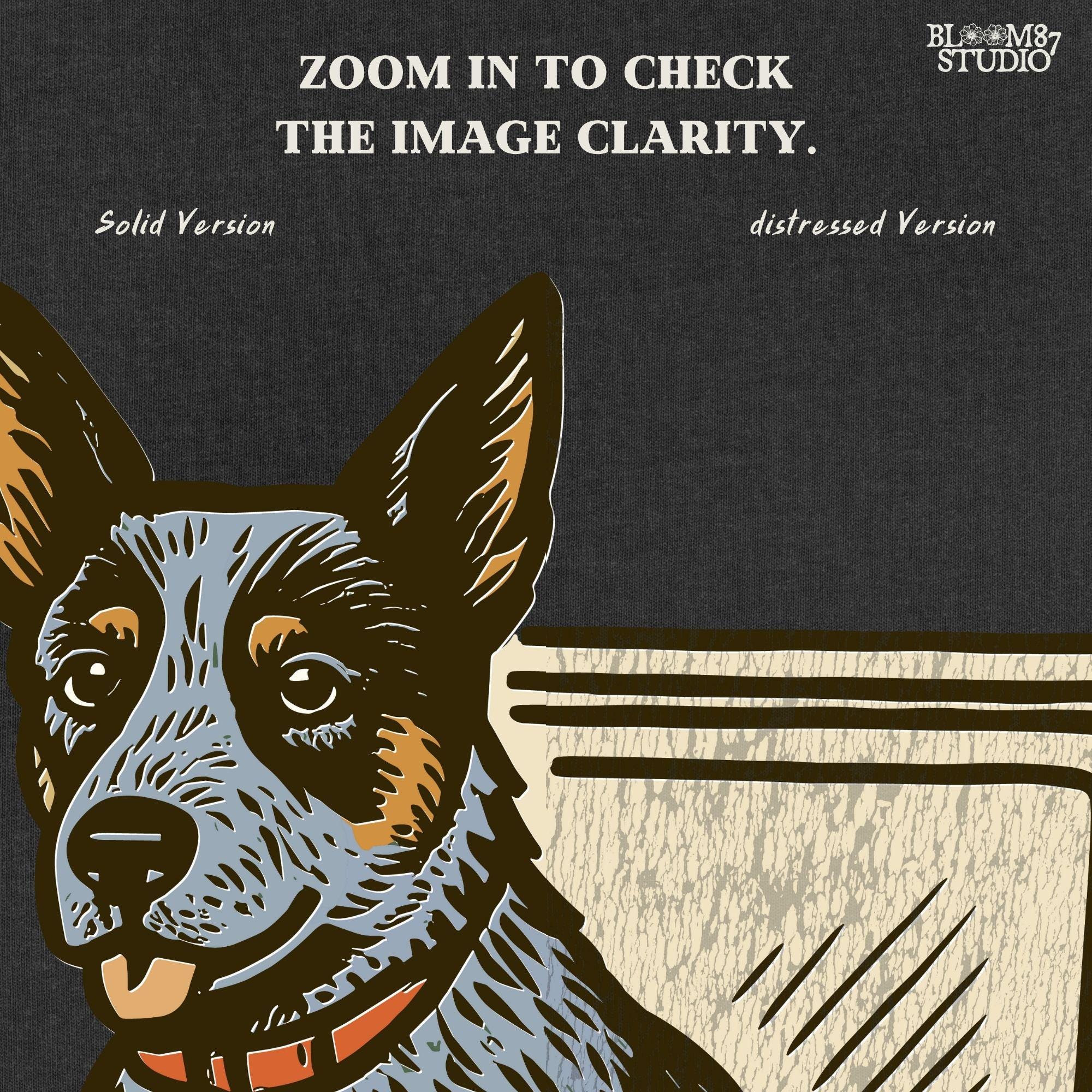 Blue Heeler Australian Cattle Dog sitting in USA camouflage ice chest cooler, patriotic digital PNG for sublimation designs.