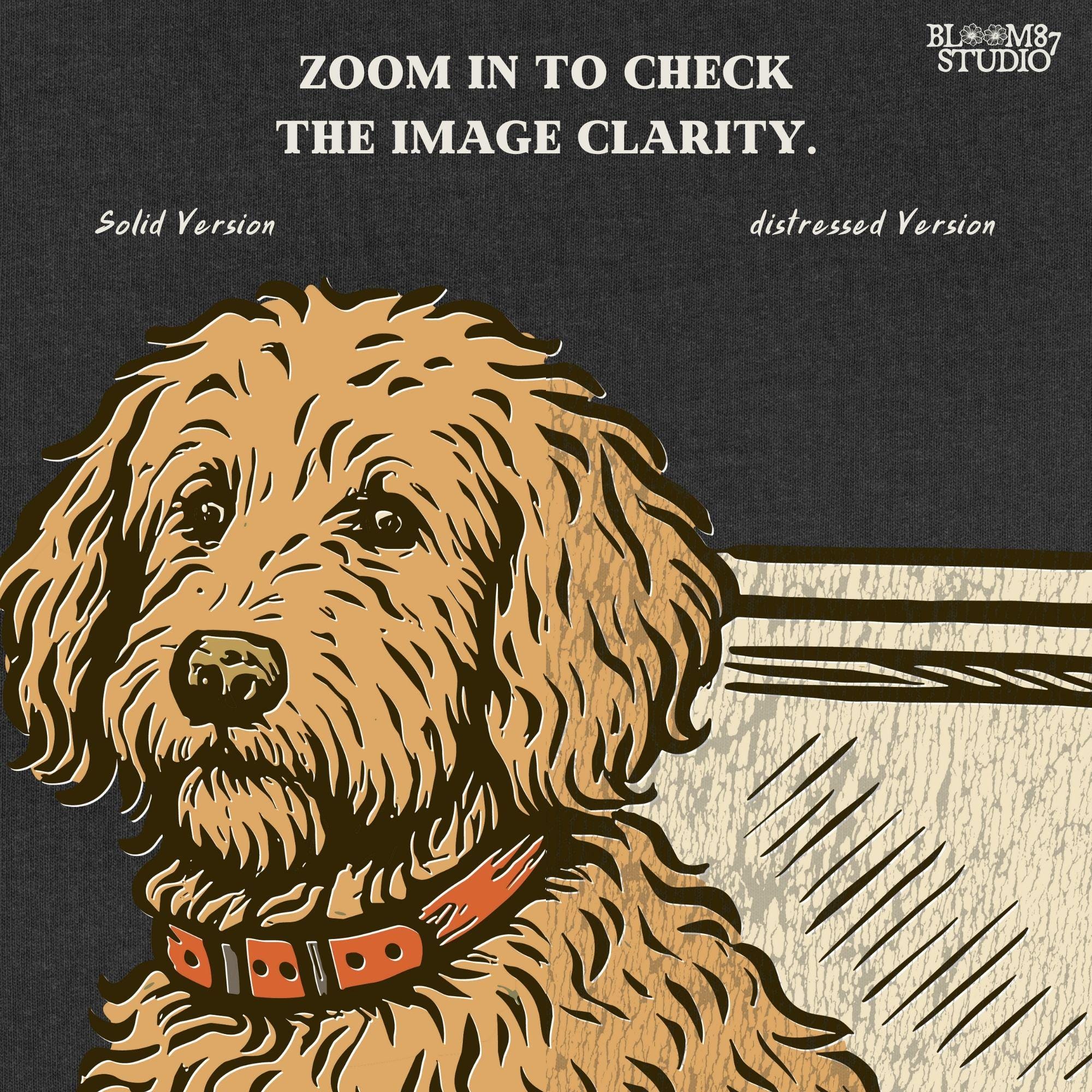 Curly Goldendoodle dog sitting inside a USA camouflage cooler, digital PNG sublimation file for crafting patriotic pet-themed items.