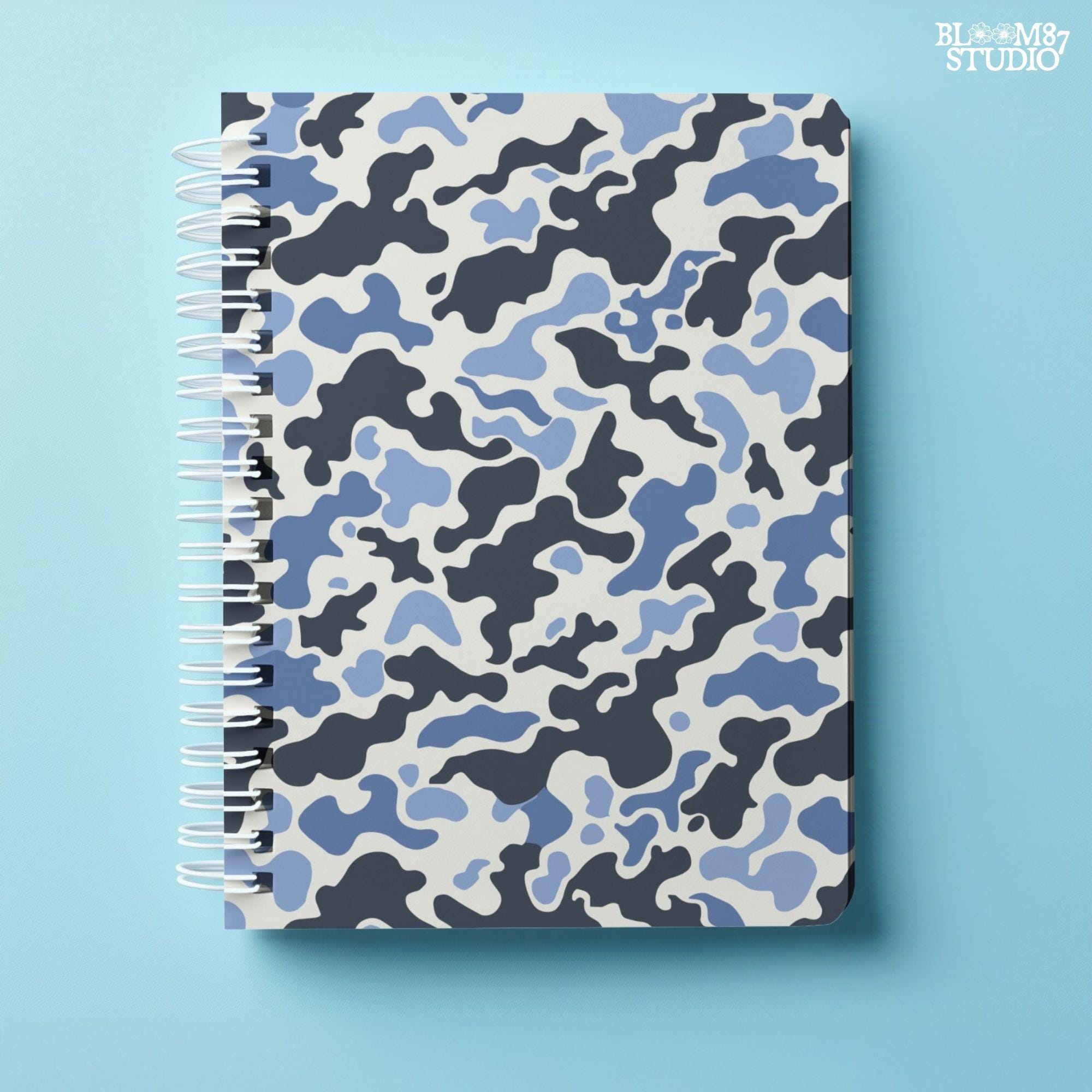 Seamless navy and blue urban camouflage pattern with white background – PNG file for tactical, streetwear, or digital use.