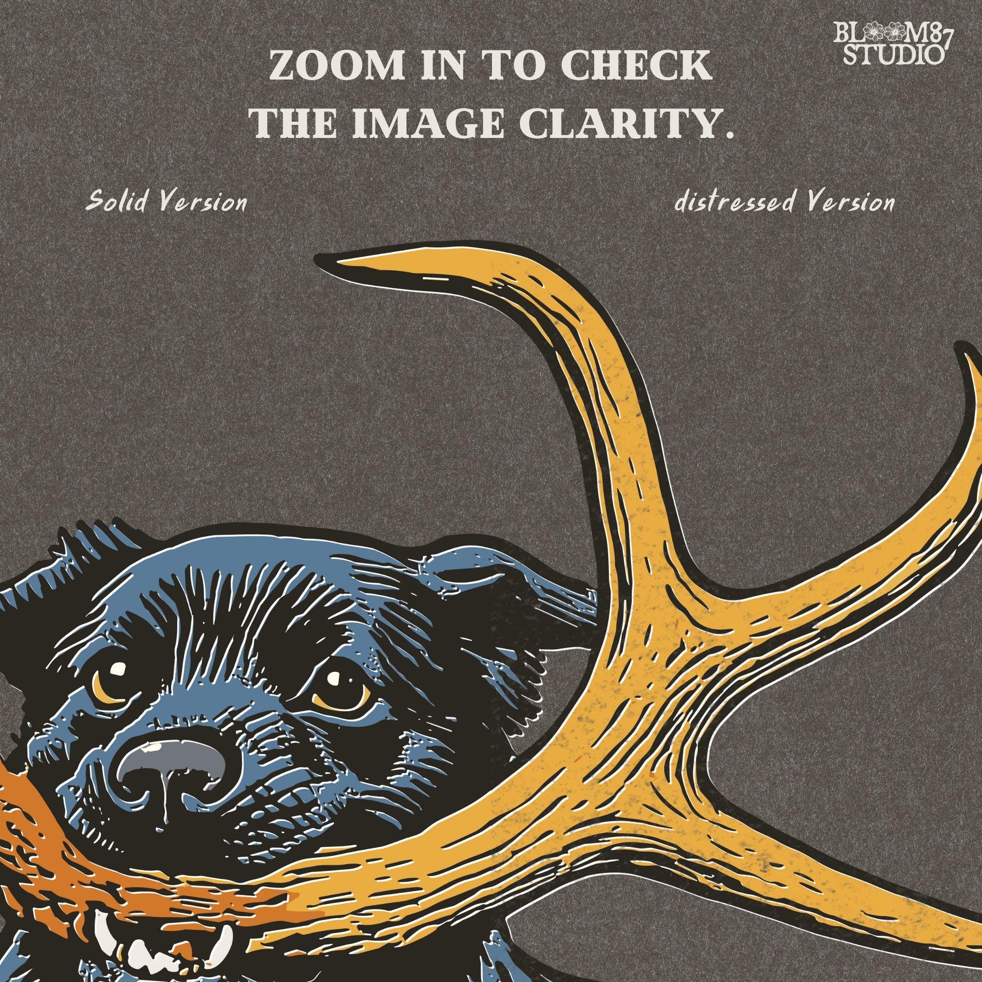 Black Labrador retriever running with a deer shed antler in its mouth, with bonus “Shed Hunt” circular pocket badge in rustic style