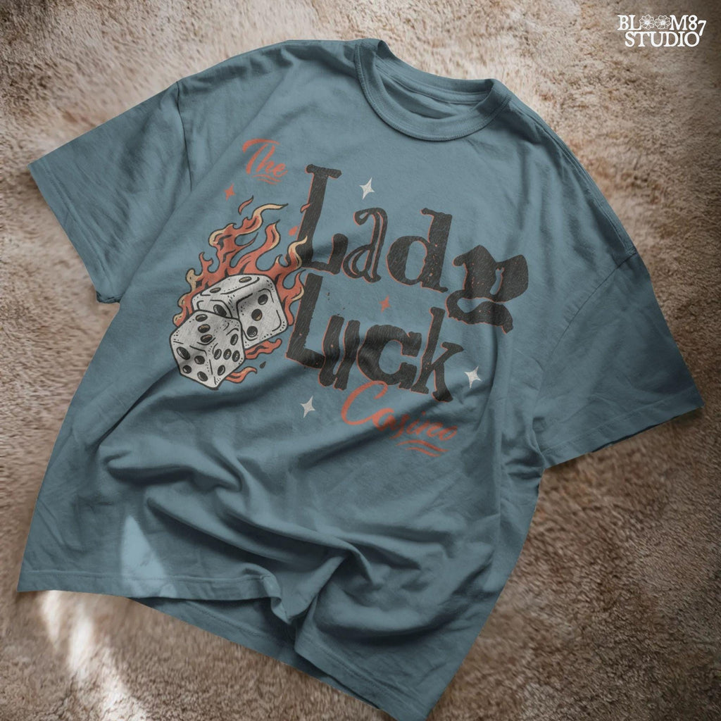 Lady Luck Casino PNG | Vintage Gambling Png | Retro Vegas Dice Design | Trendy Women Png| Rockabilly Sublimation for T-Shirts & Casino Decor