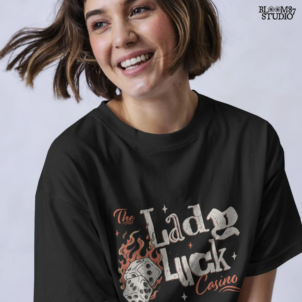 Lady Luck Casino PNG | Vintage Gambling Png | Retro Vegas Dice Design | Trendy Women Png| Rockabilly Sublimation for T-Shirts & Casino Decor