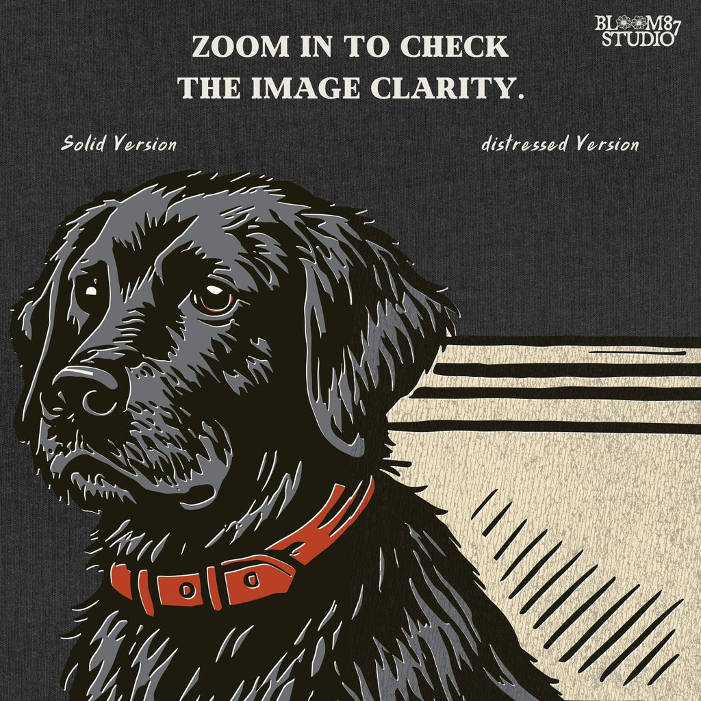 Hand-drawn black Labrador retriever sitting in a camouflage cooler labeled “USA,” designed for sublimation and hunting-themed merchandise.