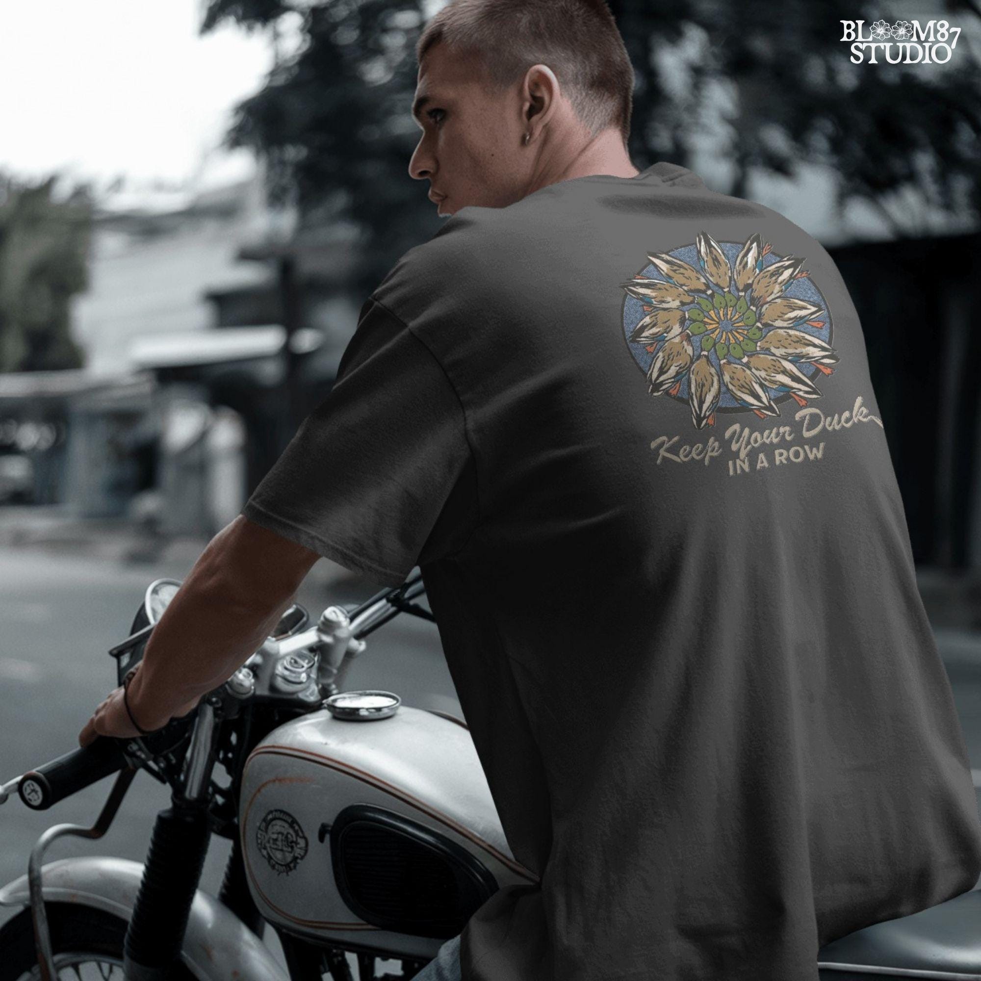 Mandala-style illustration of mallard ducks in a circular arrangement with the phrase “Keep Your Ducks in a Row” – sublimation PNG for hunters and outdoorsmen.