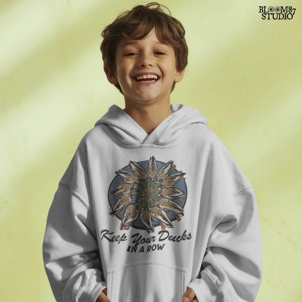 Mandala-style illustration of mallard ducks in a circular arrangement with the phrase “Keep Your Ducks in a Row” – sublimation PNG for hunters and outdoorsmen.