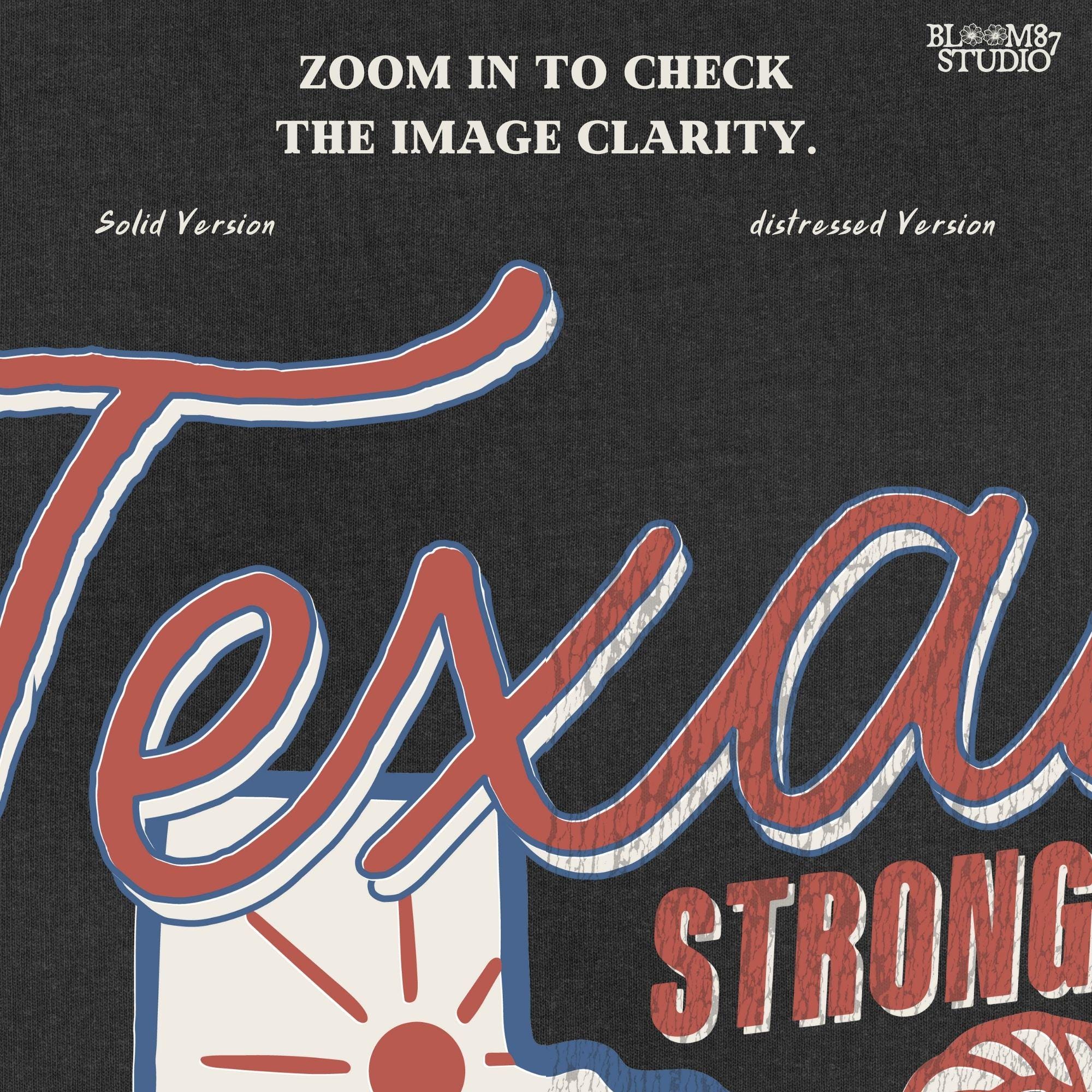 “Texas Strong sublimation PNG design featuring Texas state outline with desert scene, cactus, sun, and rope lasso, for flood relief and western-themed crafts”