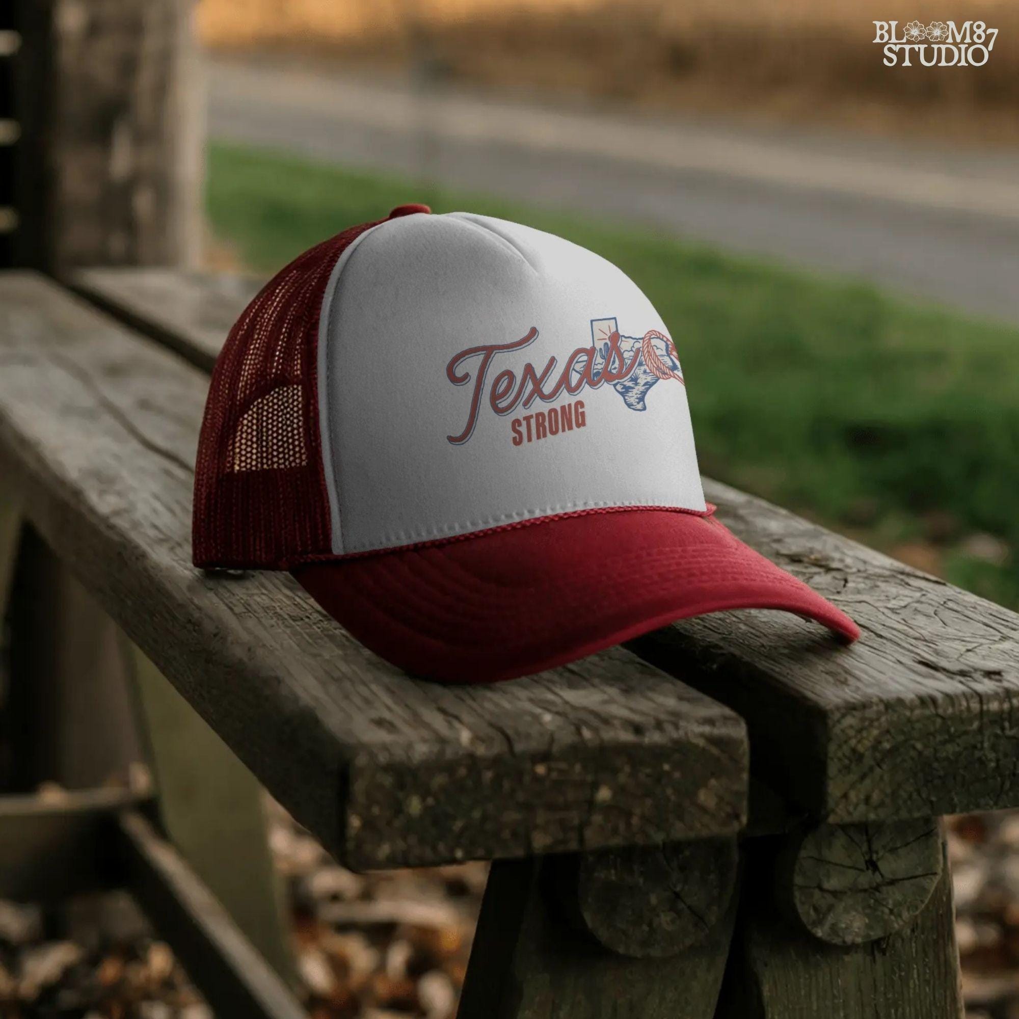 “Texas Strong sublimation PNG design featuring Texas state outline with desert scene, cactus, sun, and rope lasso, for flood relief and western-themed crafts”