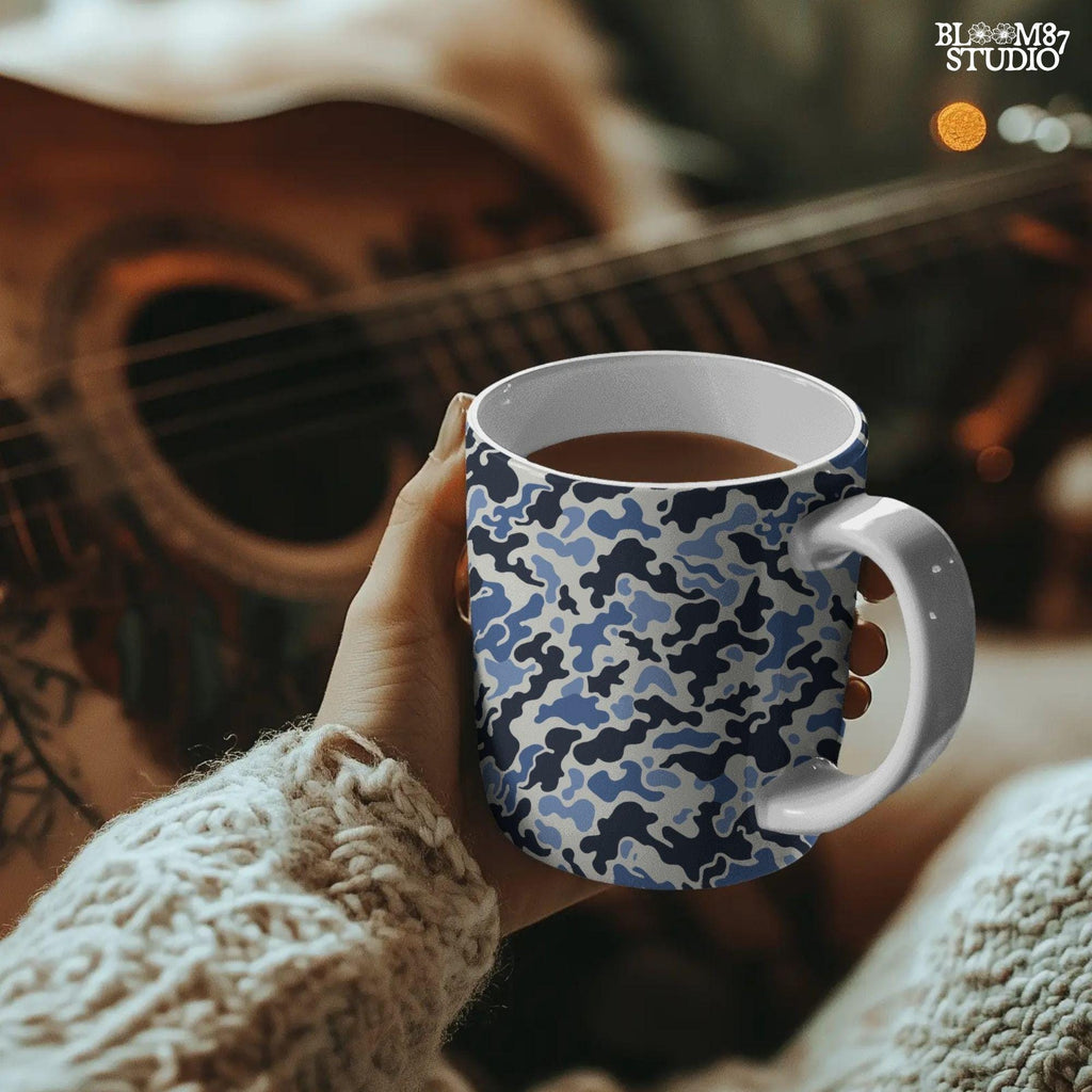 Seamless navy and blue urban camouflage pattern with white background – PNG file for tactical, streetwear, or digital use.