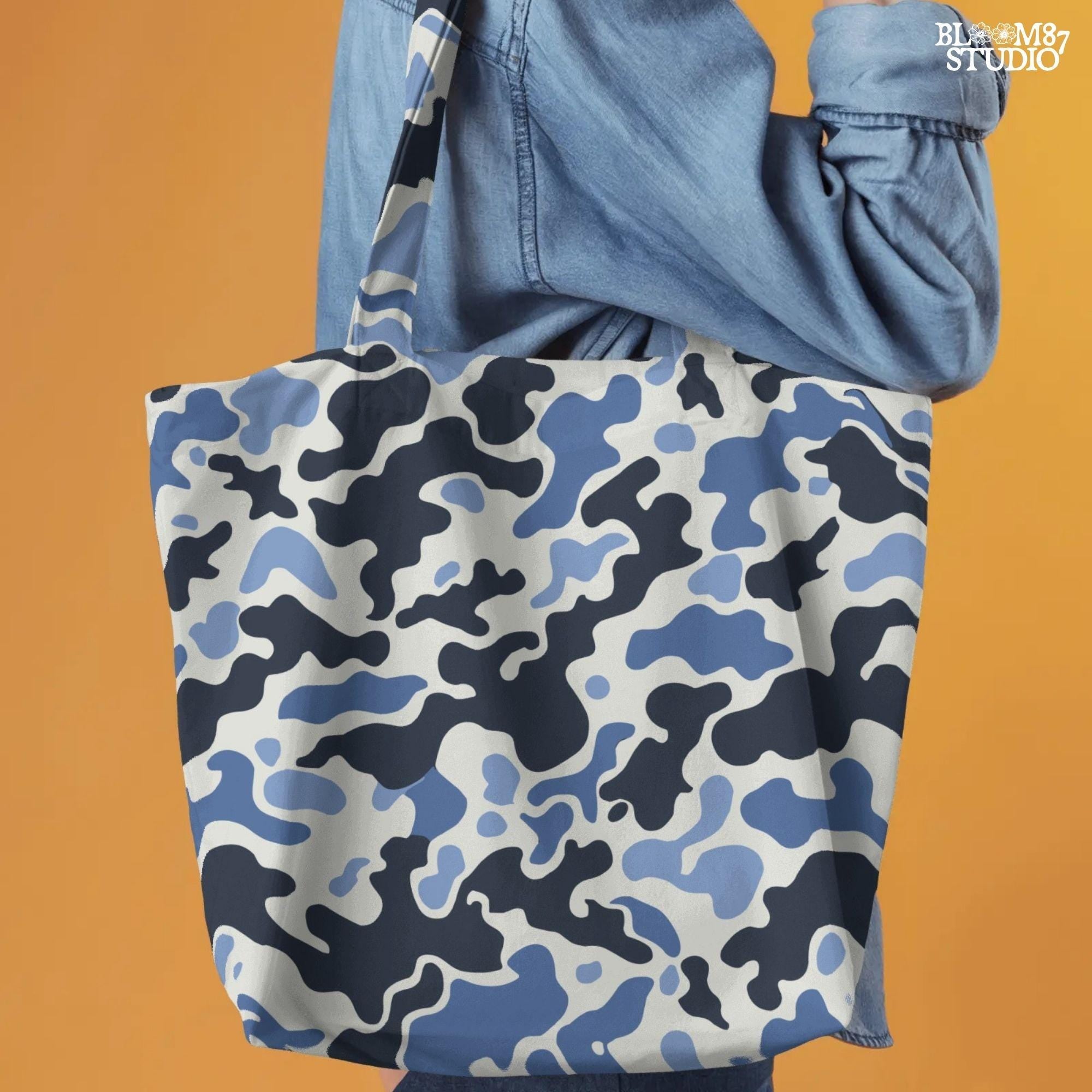 Seamless navy and blue urban camouflage pattern with white background – PNG file for tactical, streetwear, or digital use.