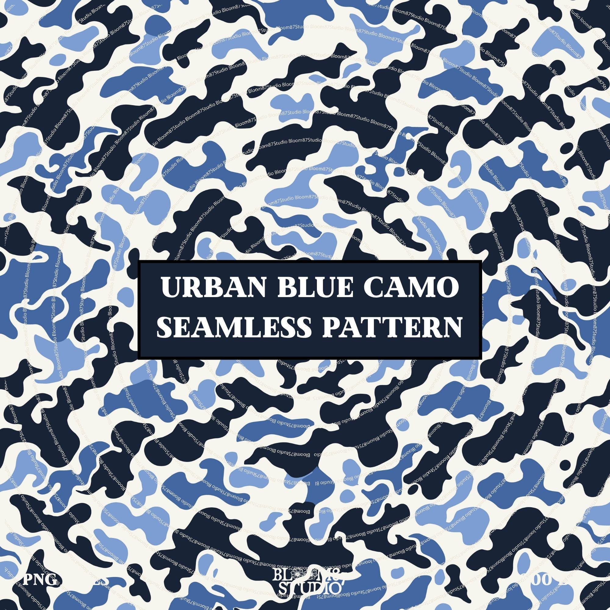 Seamless navy and blue urban camouflage pattern with white background – PNG file for tactical, streetwear, or digital use.