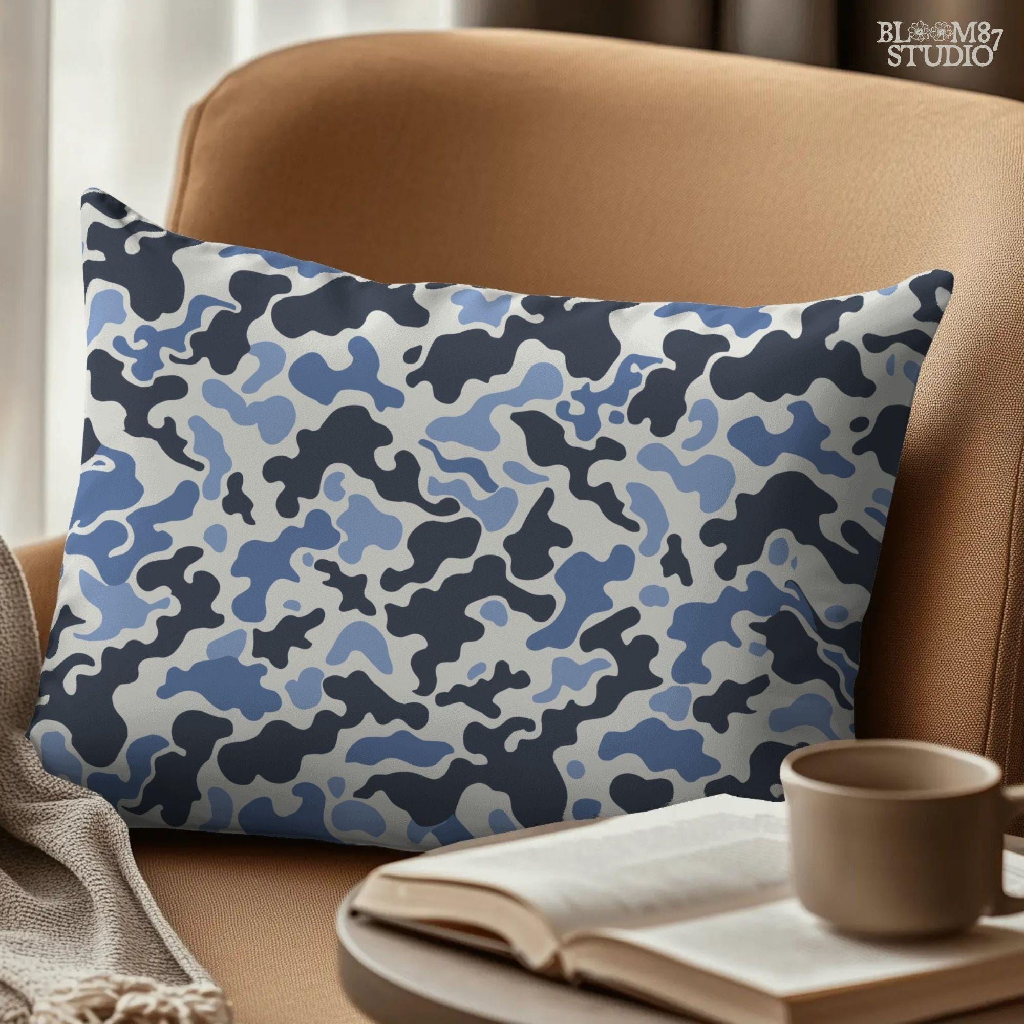 Seamless navy and blue urban camouflage pattern with white background – PNG file for tactical, streetwear, or digital use.