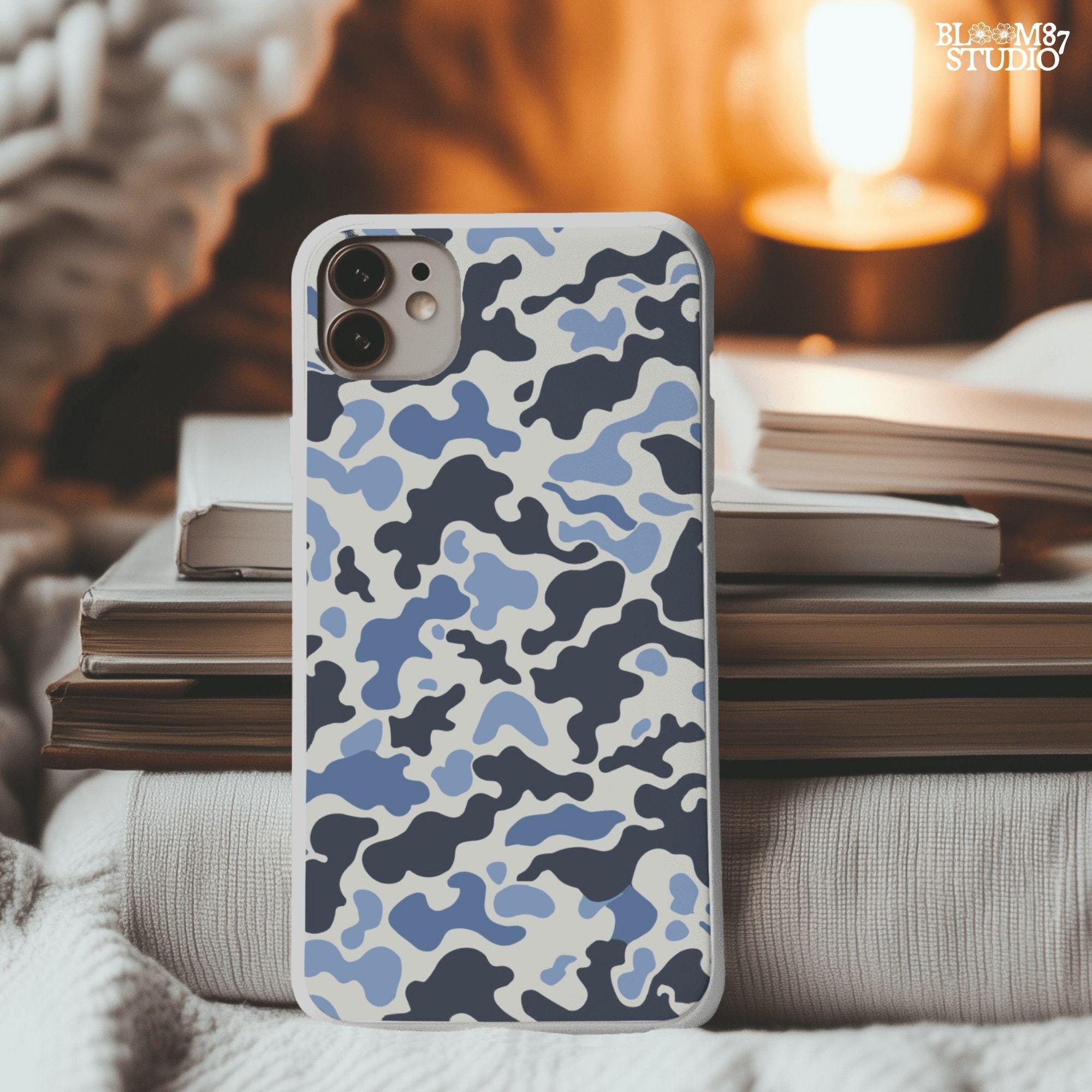 Seamless navy and blue urban camouflage pattern with white background – PNG file for tactical, streetwear, or digital use.