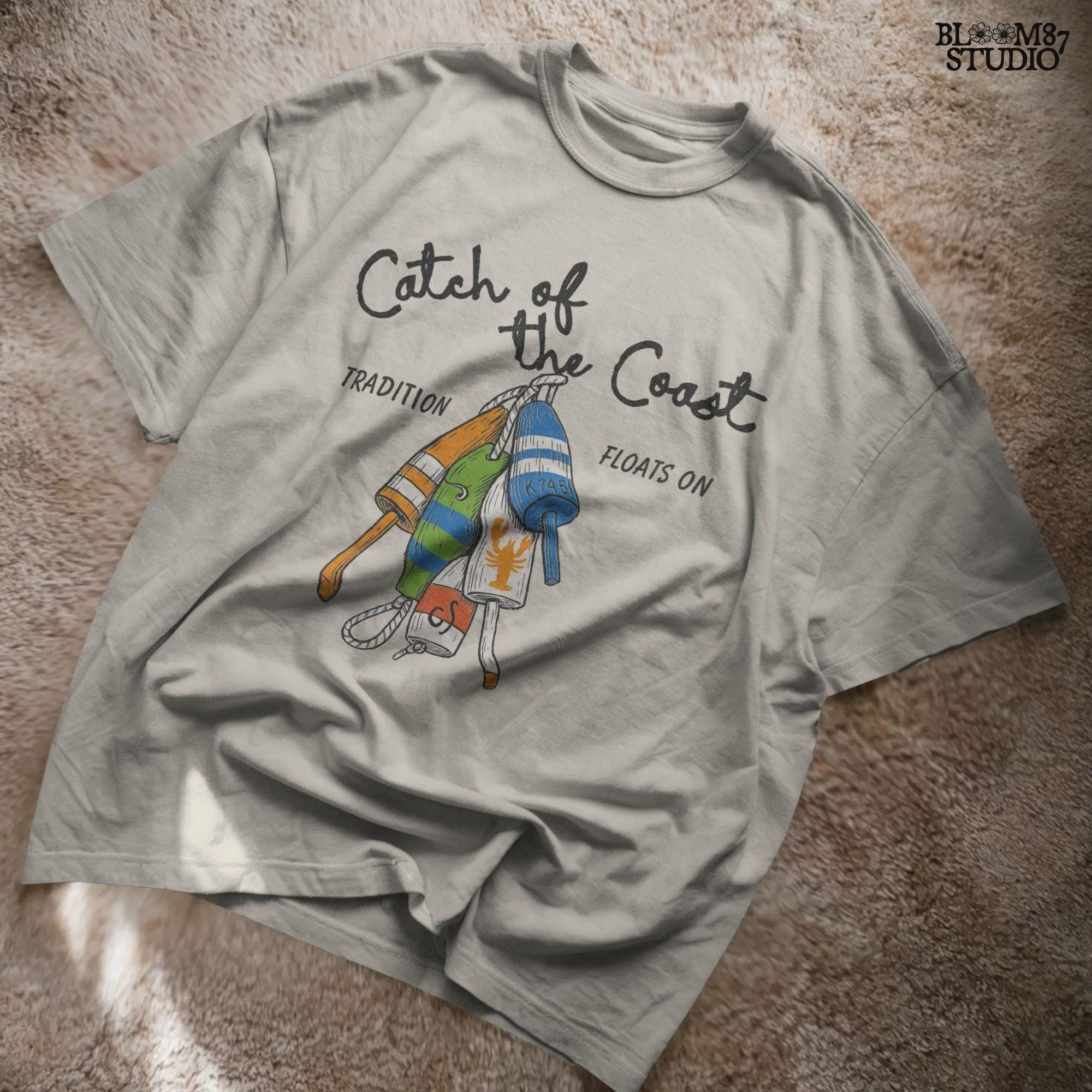 Colorful hand-drawn sublimation PNG of coastal lobster fishing buoys with rope, perfect for beach house crafts, nautical decor, or summer apparel.