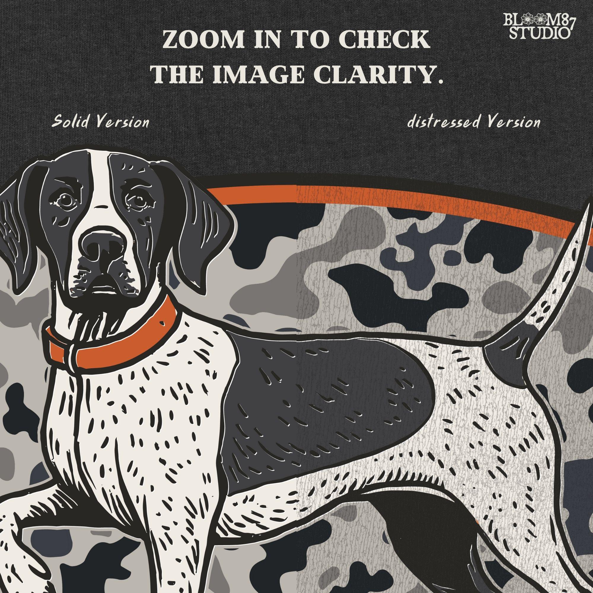 Illustration of a black and white pointer hunting dog standing in front of a gray camo background with the words “Southern Boy” beneath in bold rustic font.