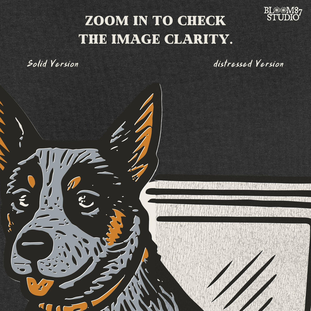 Cartoon-style Blue Heeler dog sitting inside a cowprint cooler with USA patch, perfect for southern patriotic summer sublimation design.