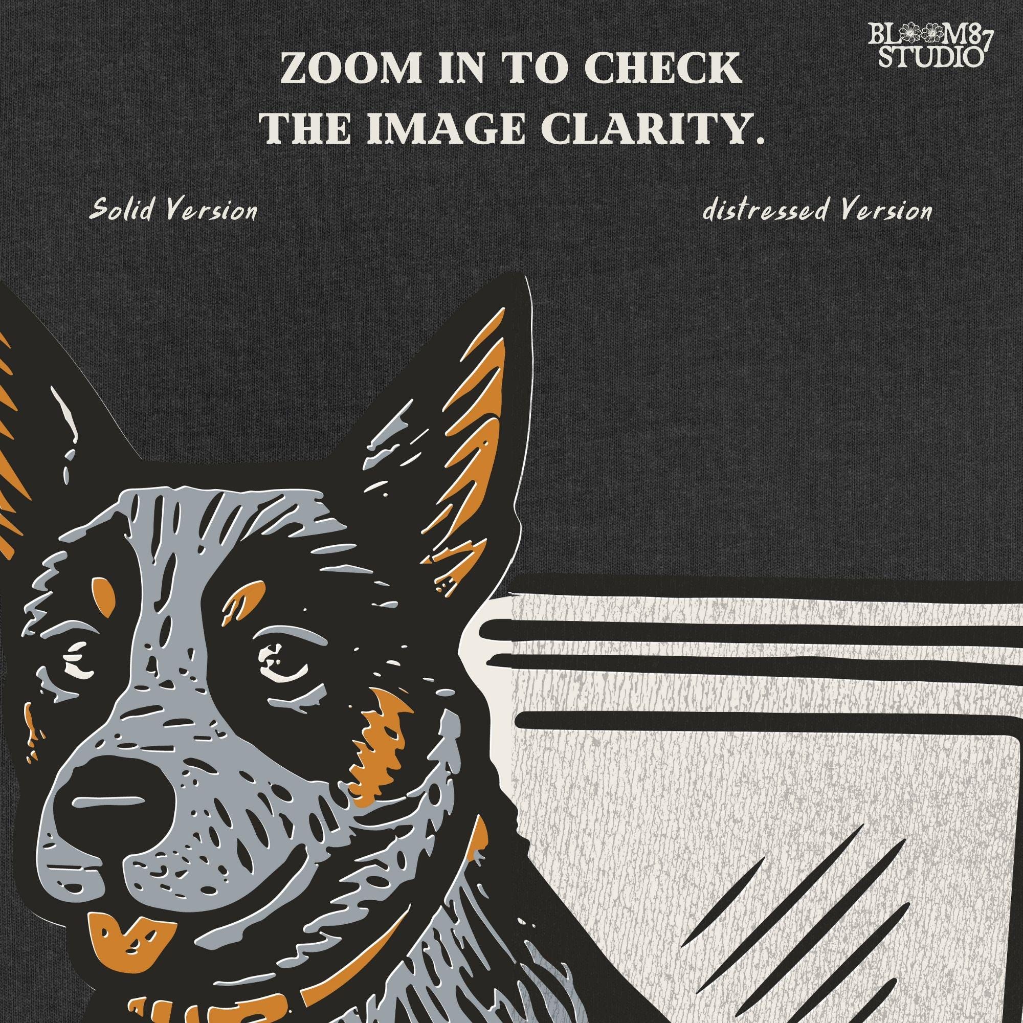 Cartoon-style Blue Heeler dog sitting inside a cowprint cooler with USA patch, perfect for southern patriotic summer sublimation design.