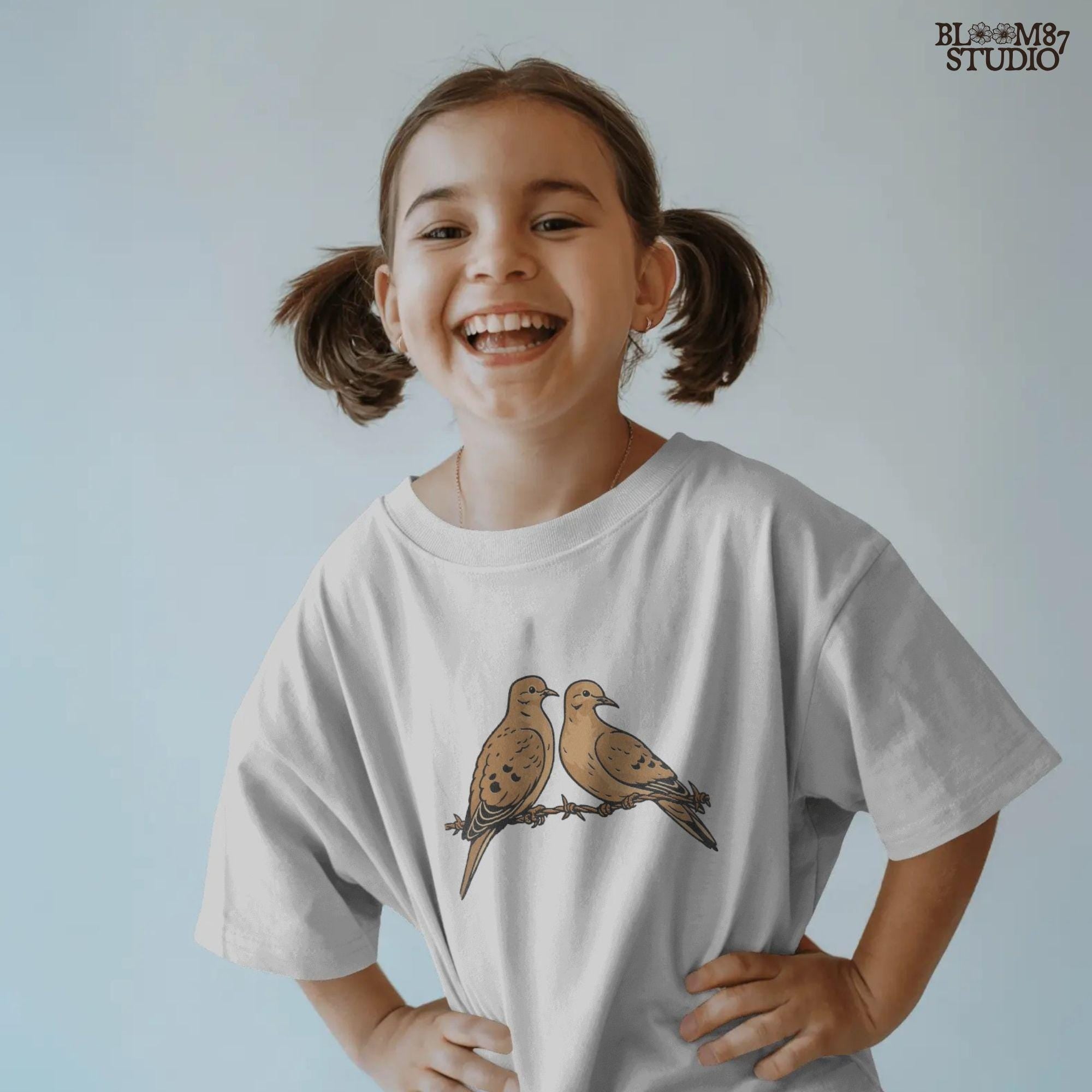 Two mourning doves perched on barbed wire, detailed rustic-style illustration, perfect for hunting season or southern country sublimation crafts.