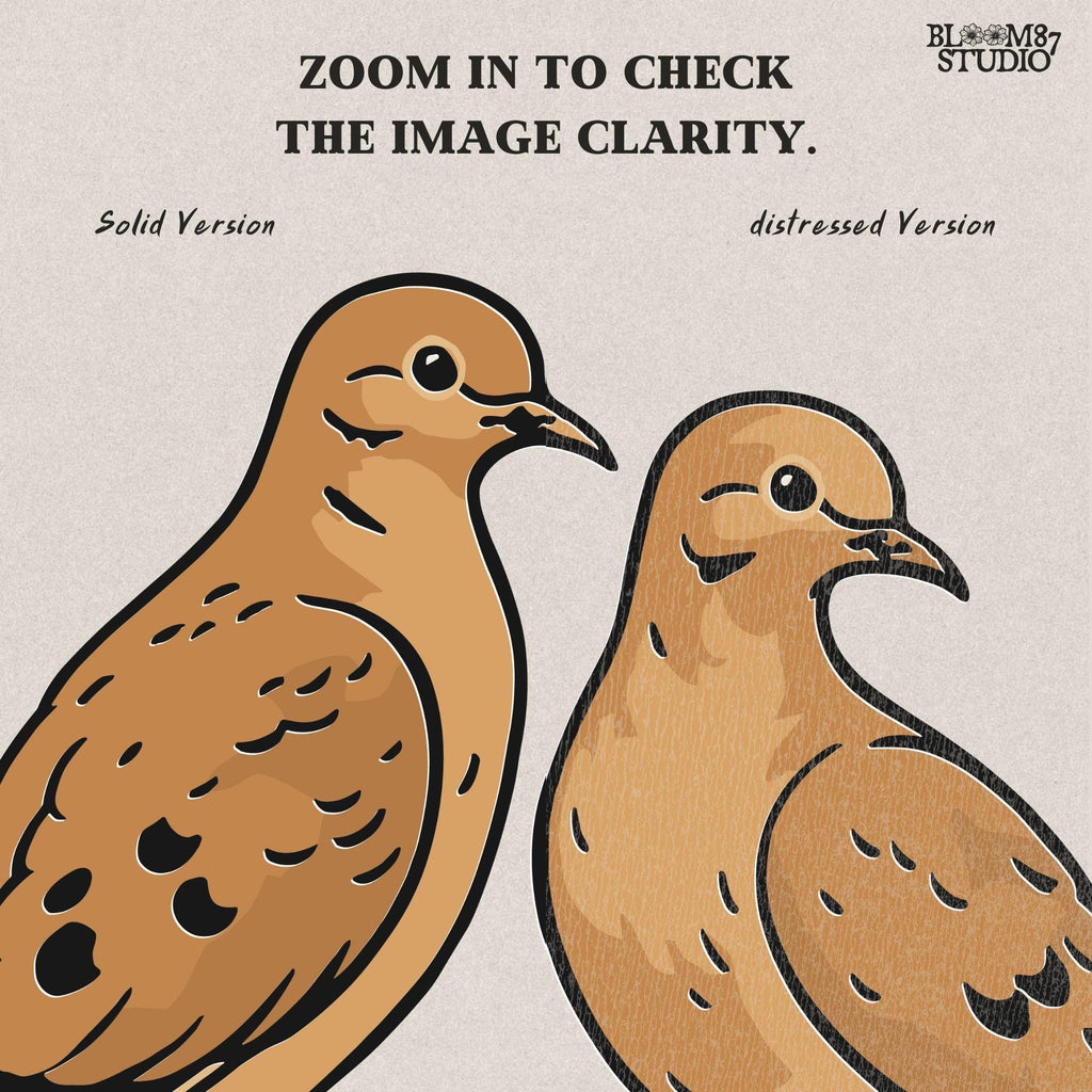 Two mourning doves perched on barbed wire, detailed rustic-style illustration, perfect for hunting season or southern country sublimation crafts.