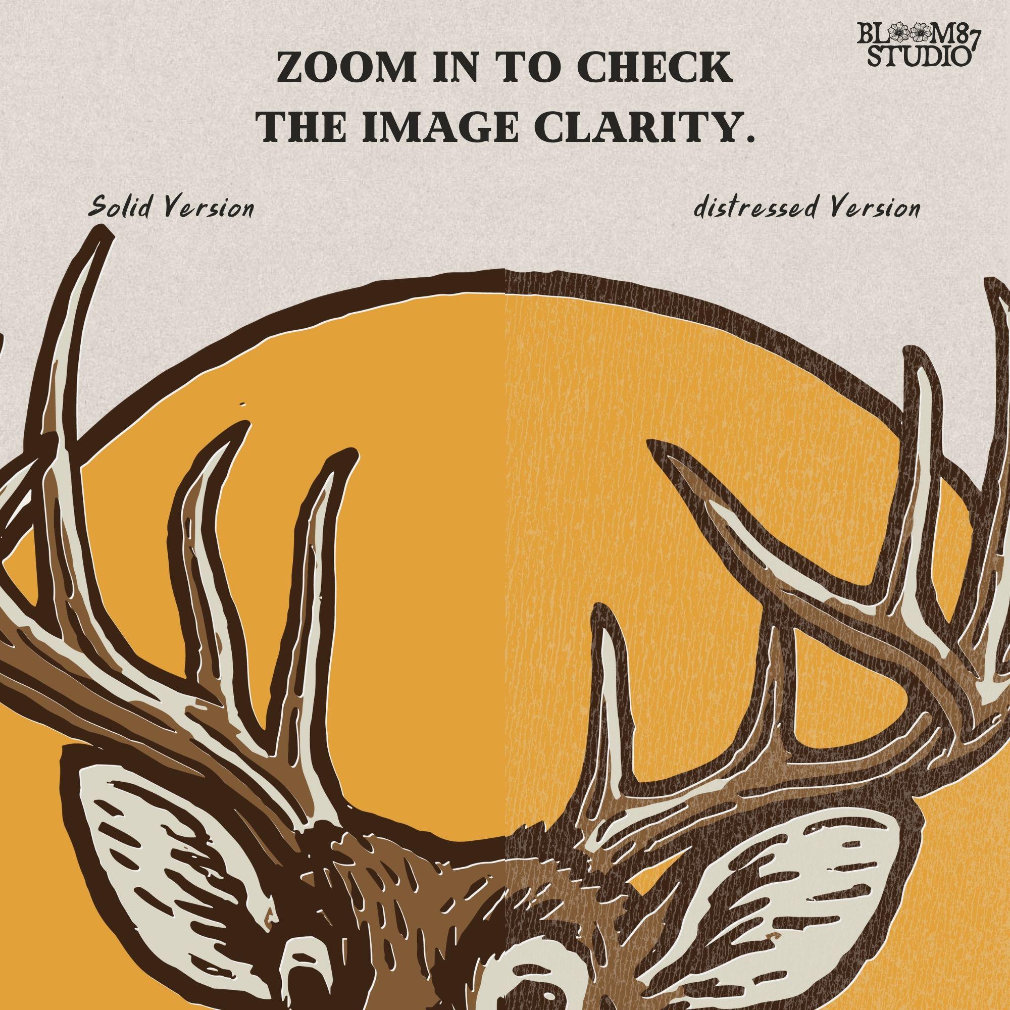 Illustration of a whitetail buck with antlers in front of a fall sun and the text “Fall Buck,” perfect for rustic hunting sublimation designs.