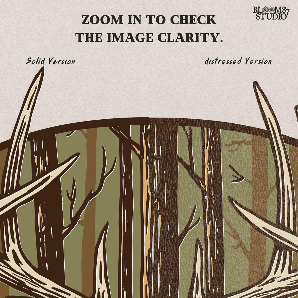 Illustration of a large whitetail buck with full antlers standing in a golden woodland forest, designed for hunting-themed sublimation projects.