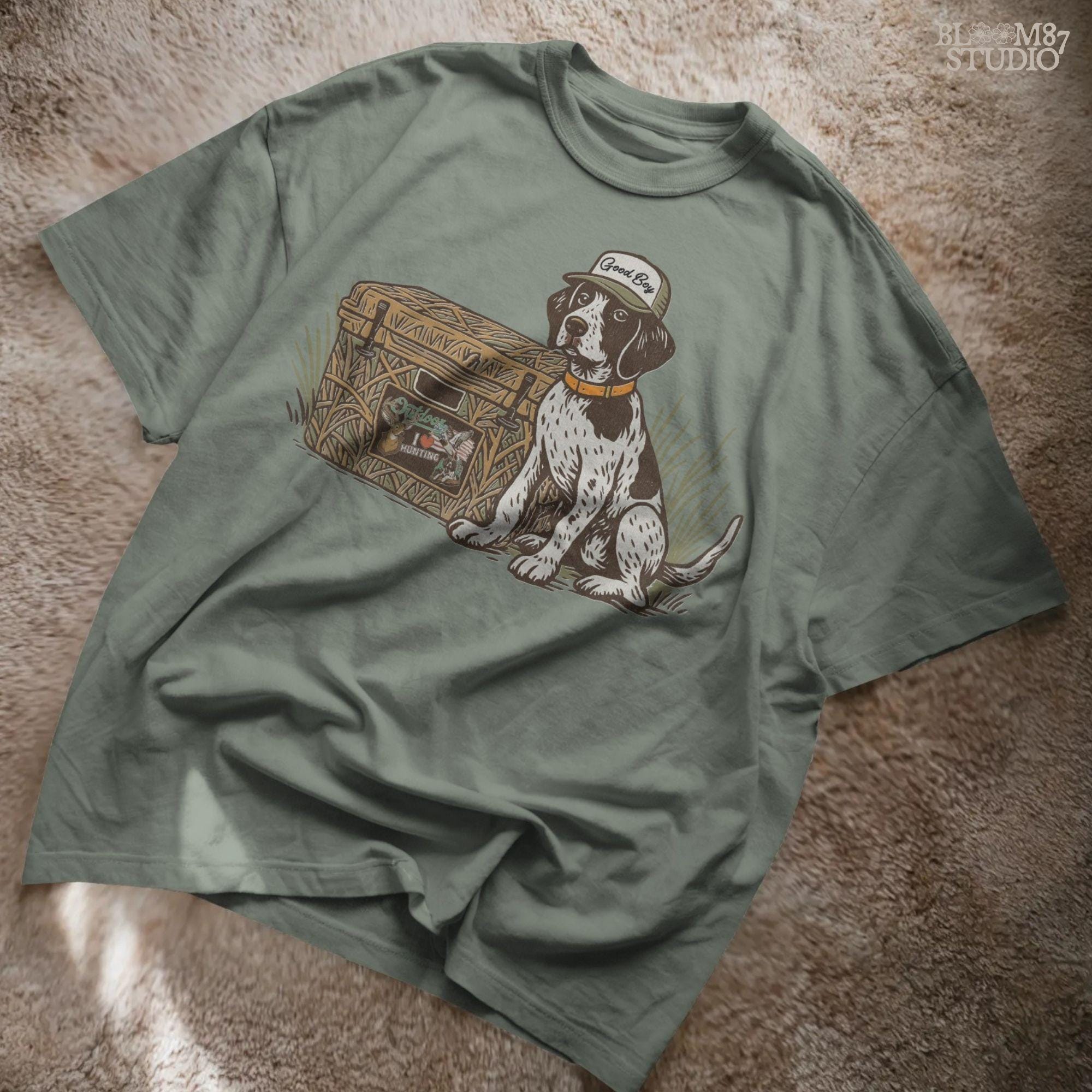 Pointer Hunting Dog PNG, Good Boy with Camo Cooler Sublimation, Duck Dog Clipart, Outdoor Camo Gear Graphic, Camping & Fishing Designs PNG