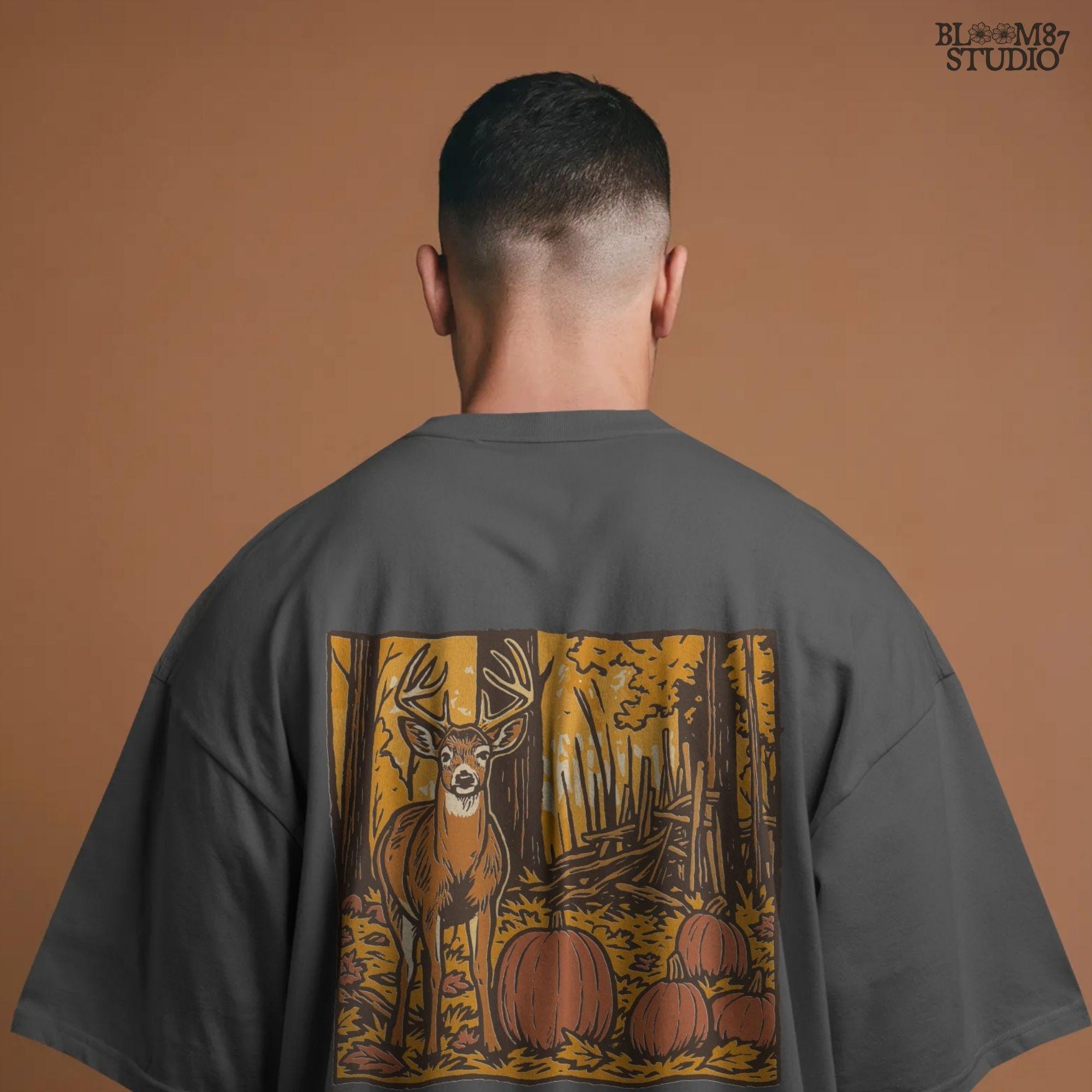 Fall Deer & Pumpkins PNG: Rustic Autumn Sublimation Design (Digital Download