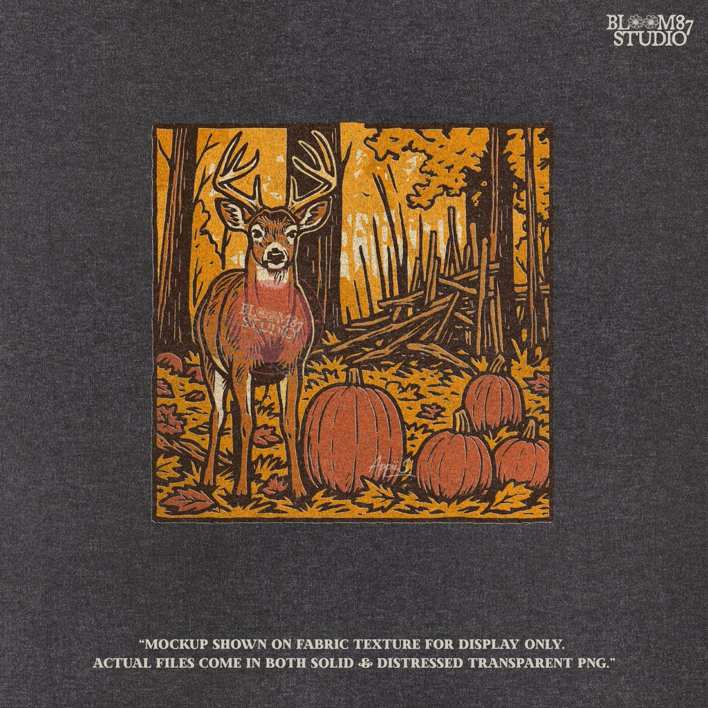 Fall Deer & Pumpkins PNG: Rustic Autumn Sublimation Design (Digital Download