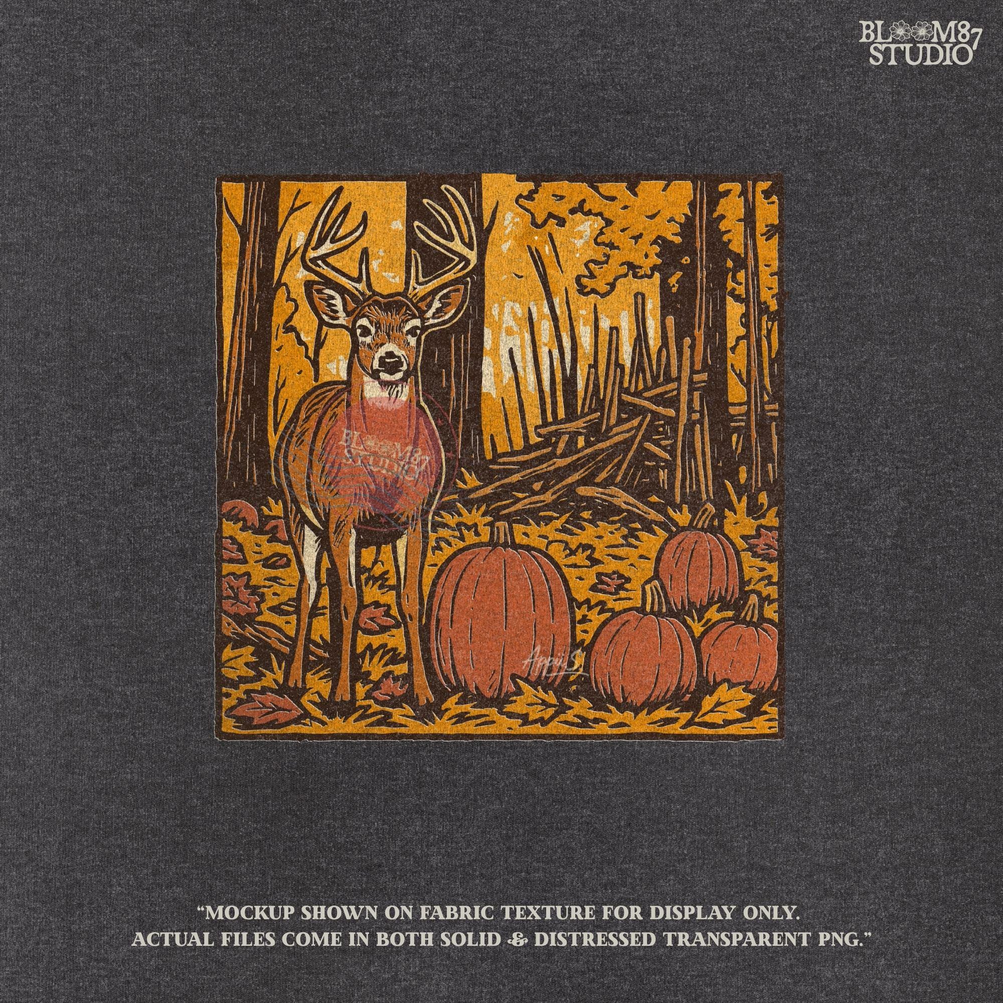 Fall Deer & Pumpkins PNG: Rustic Autumn Sublimation Design (Digital Download
