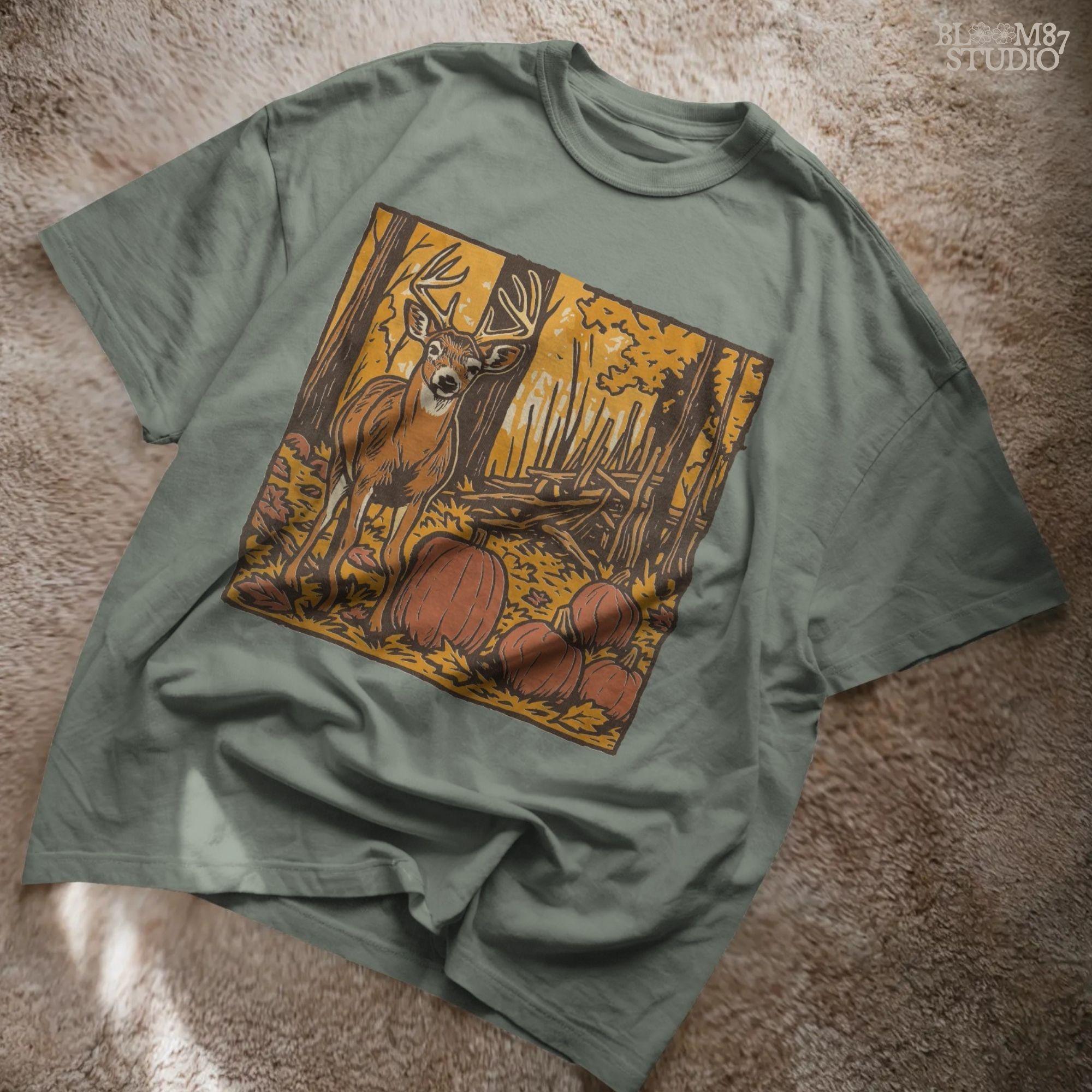 Fall Deer & Pumpkins PNG: Rustic Autumn Sublimation Design (Digital Download