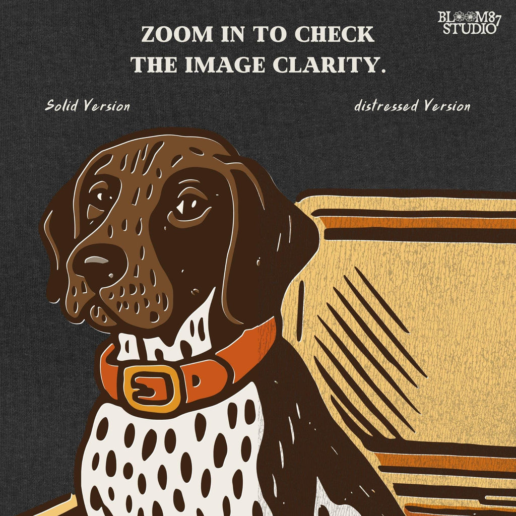 German Shorthair Pointer dog sitting inside a camo cooler with Jack O’ Lantern carvings, Halloween-themed sublimation PNG for fall shirts.