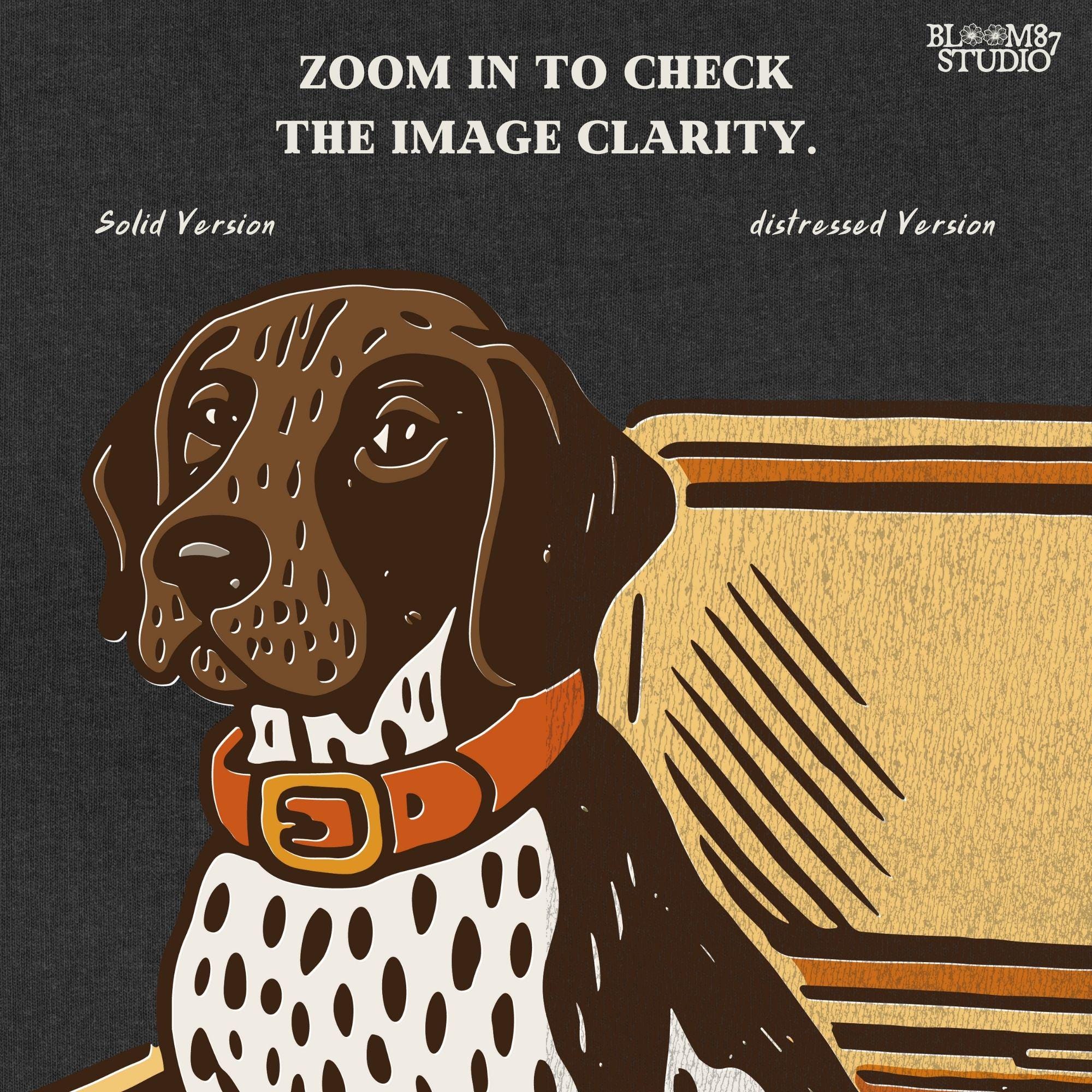 German Shorthair Pointer dog sitting inside a camo cooler with Jack O’ Lantern carvings, Halloween-themed sublimation PNG for fall shirts.