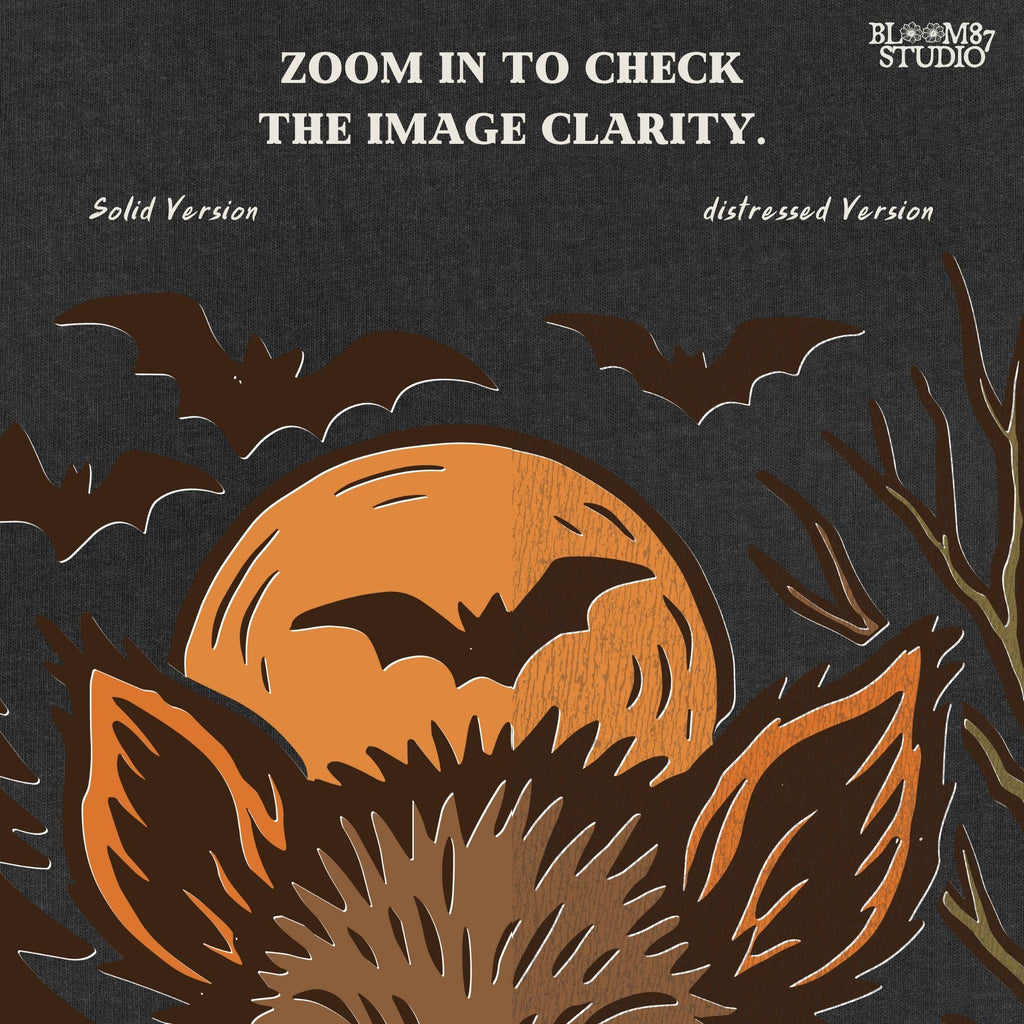 Halloween wild boar sublimation PNG featuring a fierce hog with jack-o’-lantern pumpkins, bats, and spooky forest background in vintage style