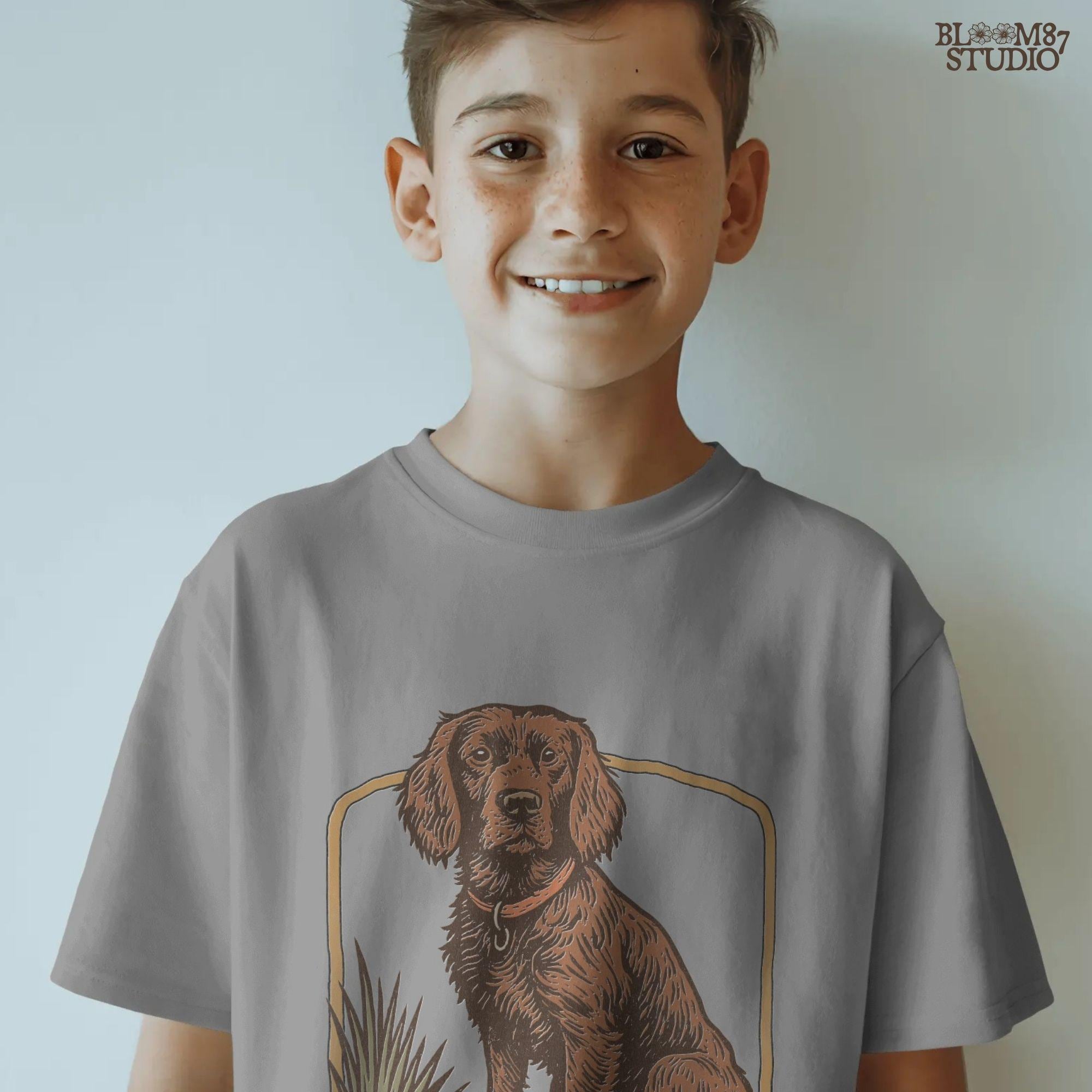 Vintage-style PNG of a Boykin Spaniel dog sitting with a harvested mallard duck, perfect for fall hunting sublimation and Southern dog lovers