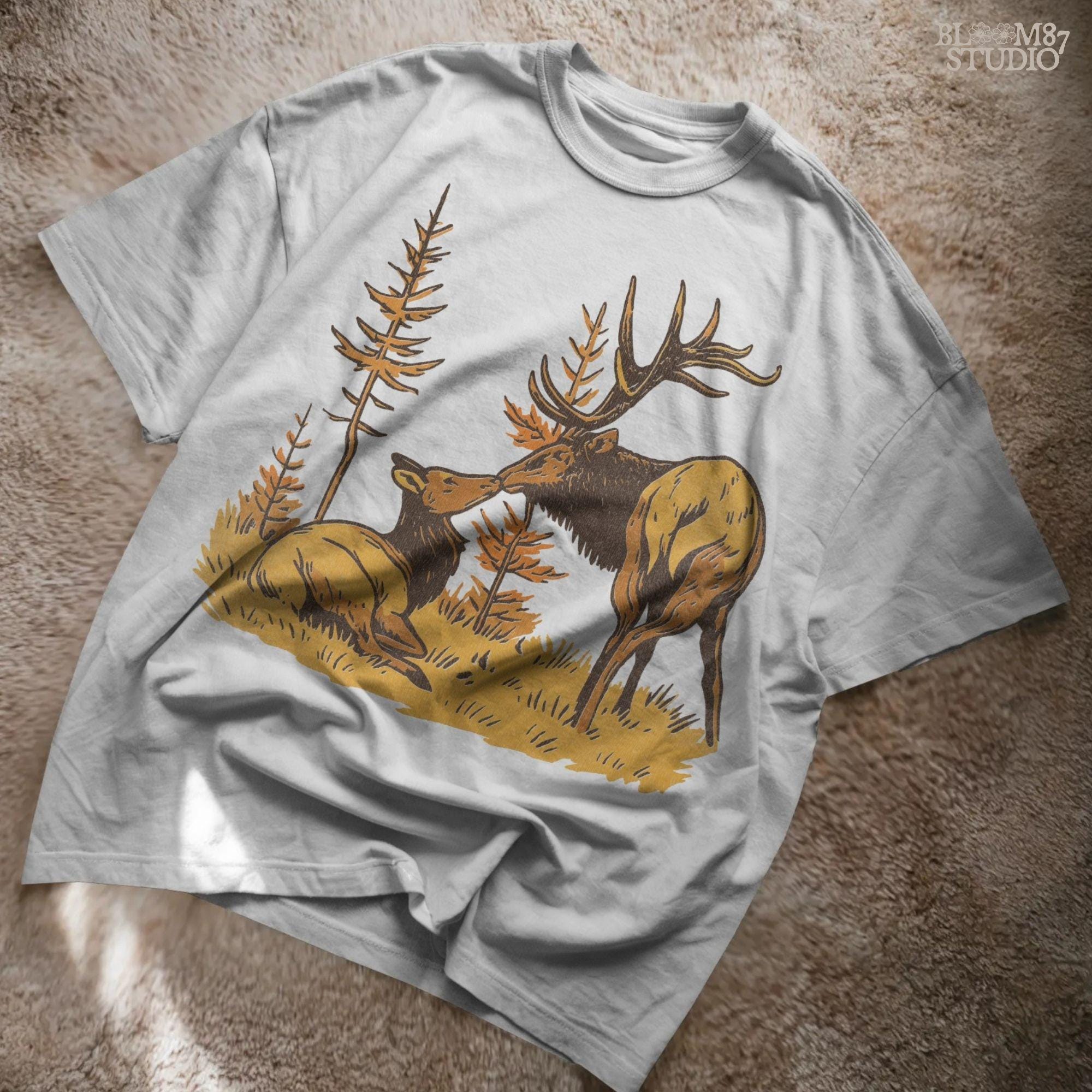 Elk Couple PNG: Rustic Wildlife Sublimation Design
