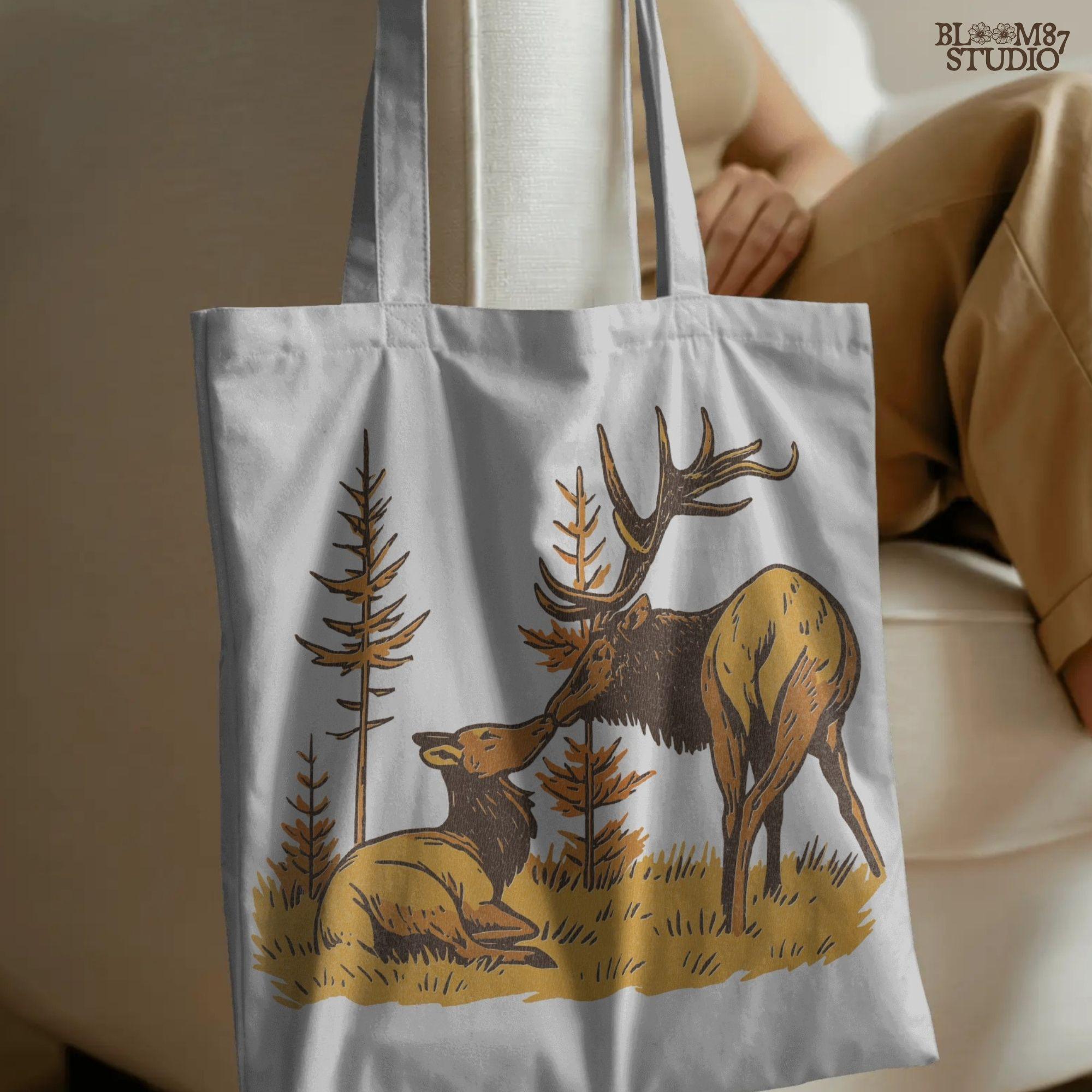 Elk Couple PNG: Rustic Wildlife Sublimation Design