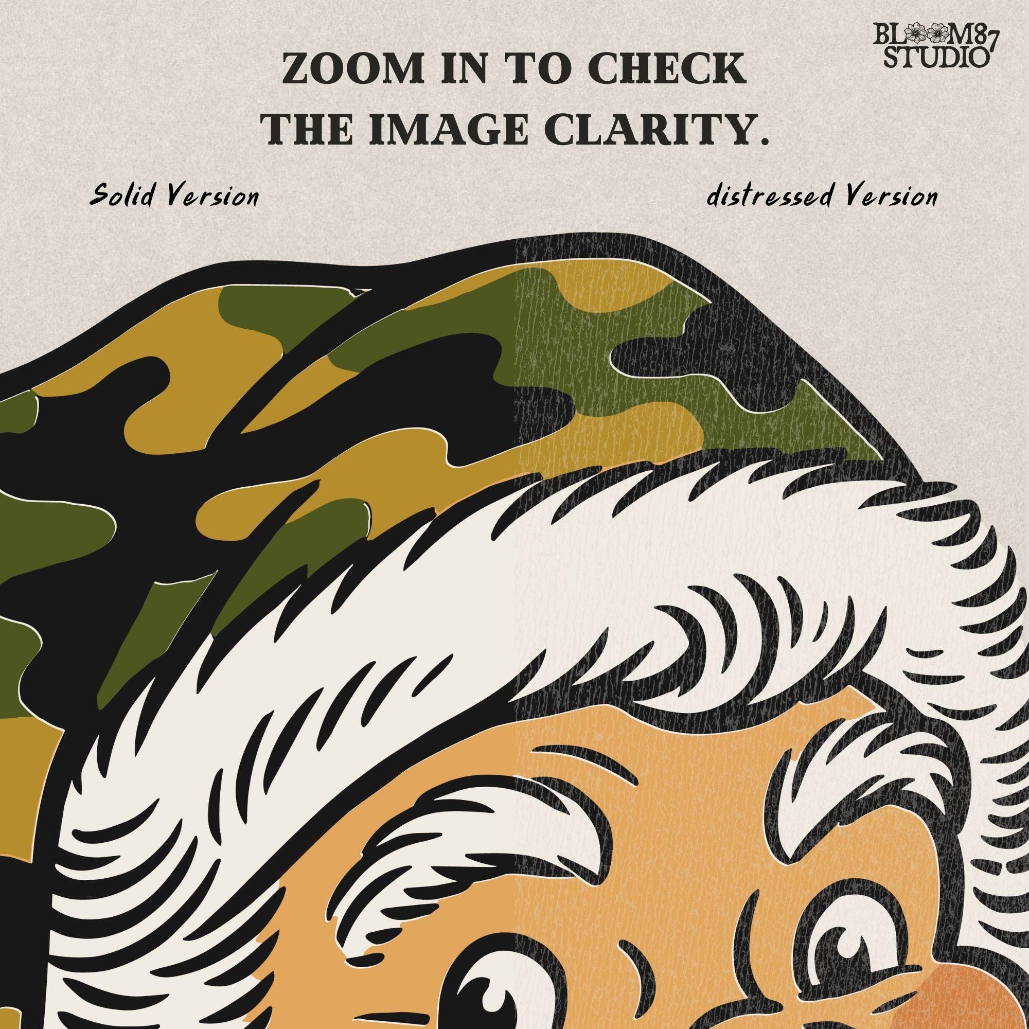 Vintage-style Santa Claus face with a camouflage Christmas hat, rustic holiday PNG for sublimation and country Christmas crafts