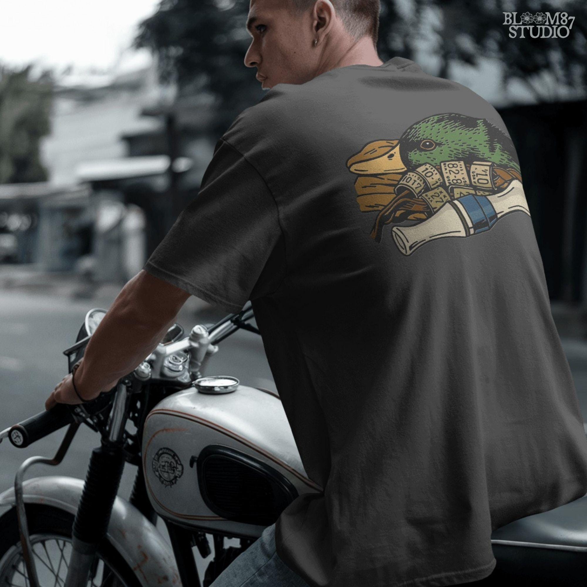 Rustic illustration of a mallard duck head with multiple hunting leg bands and a yellow duck call, PNG for duck hunting-themed sublimation crafts