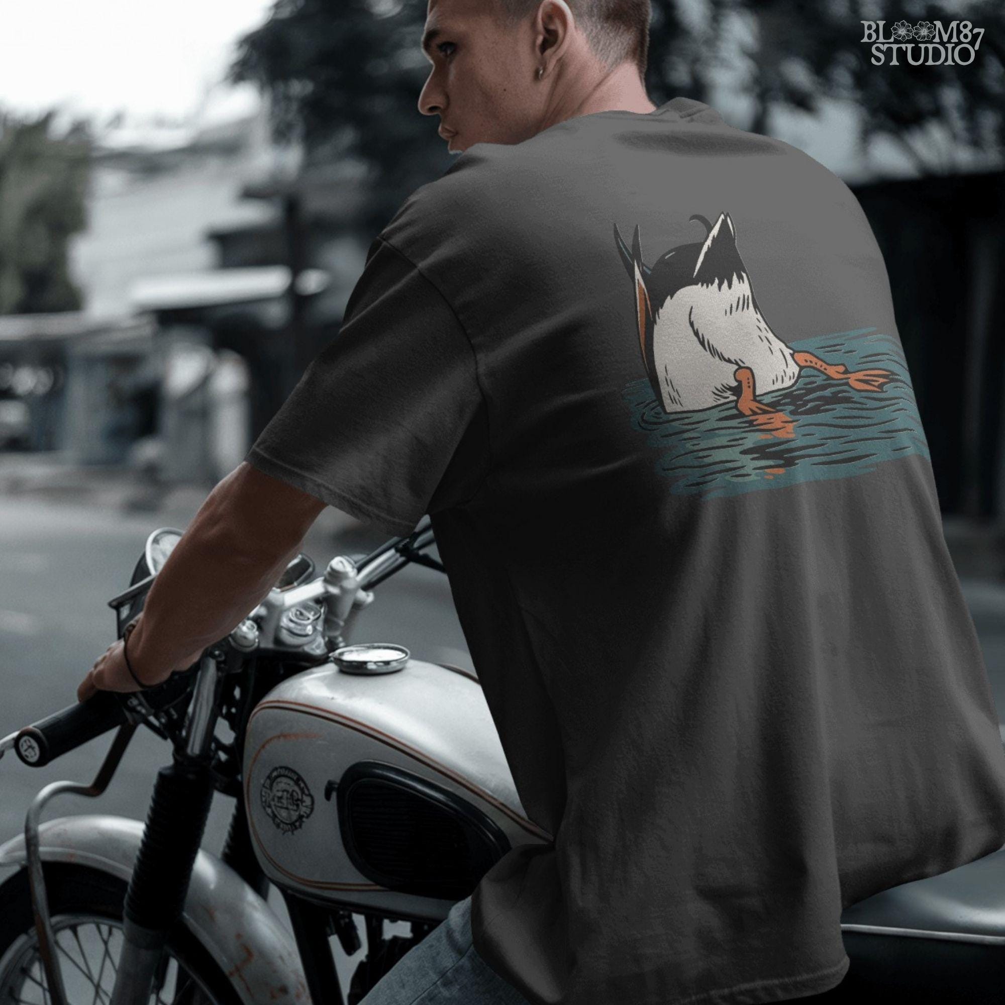 Humorous illustration of a duck diving underwater with only its tail and orange webbed feet visible, perfect PNG for hunting and lodge décor designs