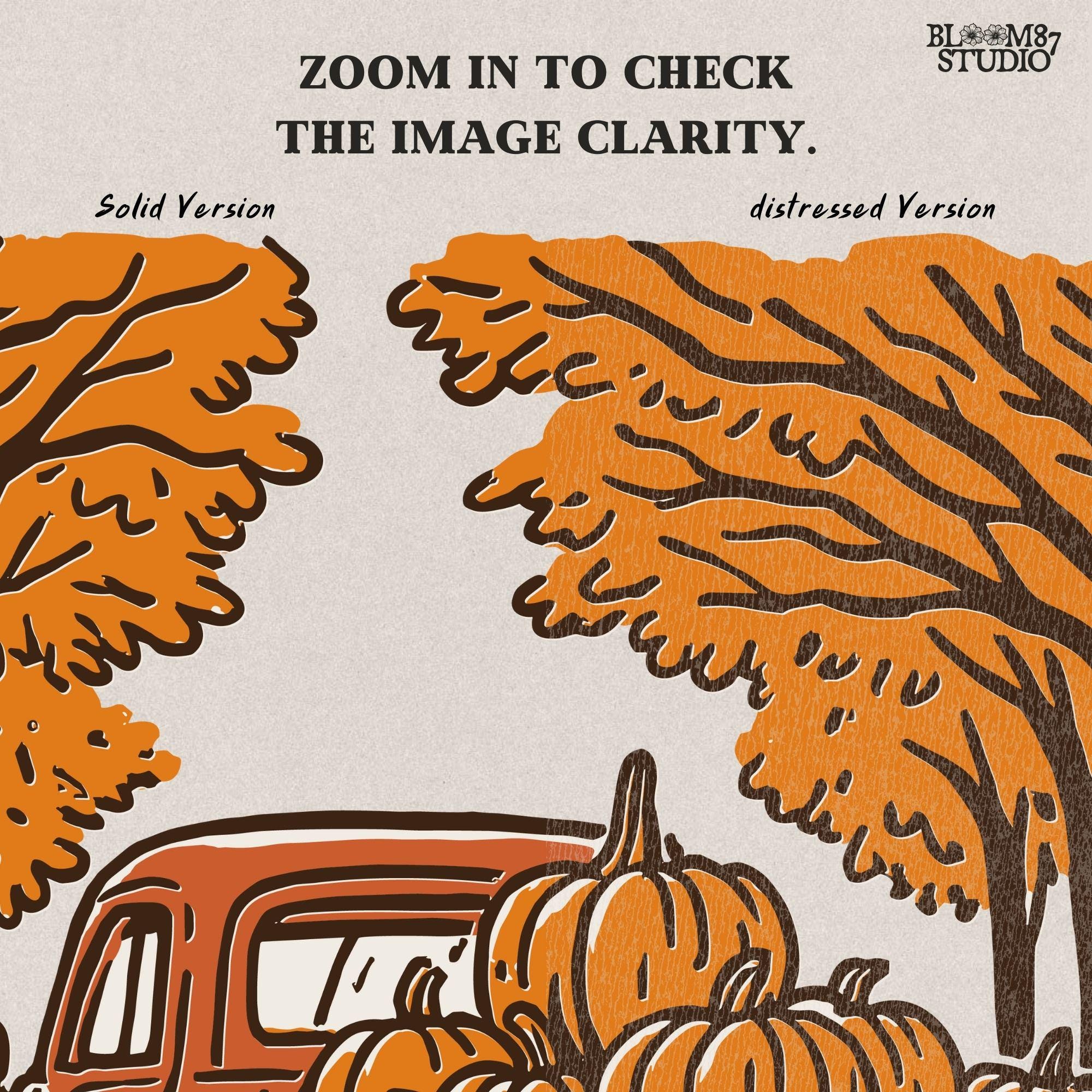 Illustration of a vintage red truck filled with pumpkins and the words “Forever Fall” on the tailgate, surrounded by autumn leaves and trees, sublimation PNG design.