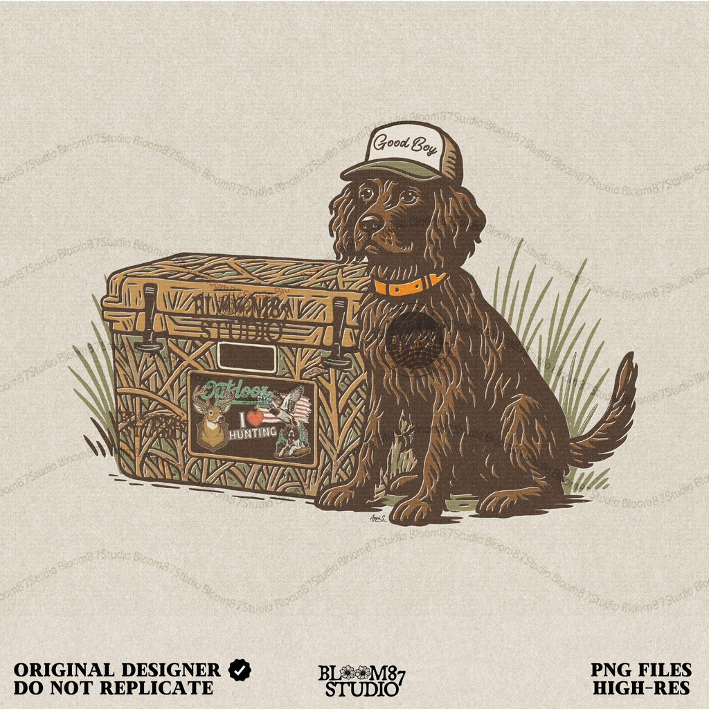 Boykin Spaniel Hunting Dog PNG | Camo Cooler Sublimation Design | Southern Outdoor Dog Clipart for Camping & Fishing Tumbler, Shirt, Mug