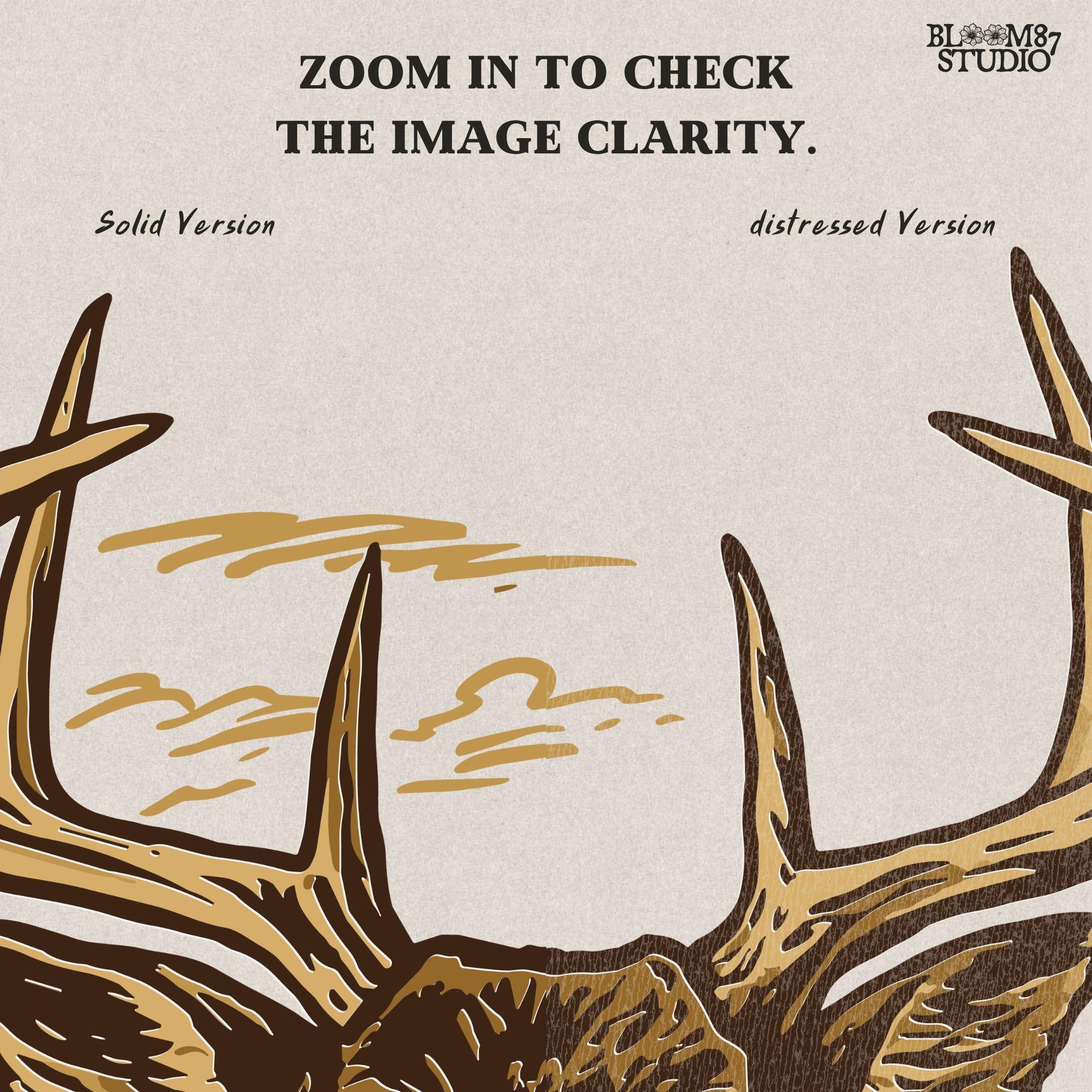 Large whitetail buck illustration with antlers and hunter silhouette in background, designed for sublimation crafts and hunting-themed apparel.