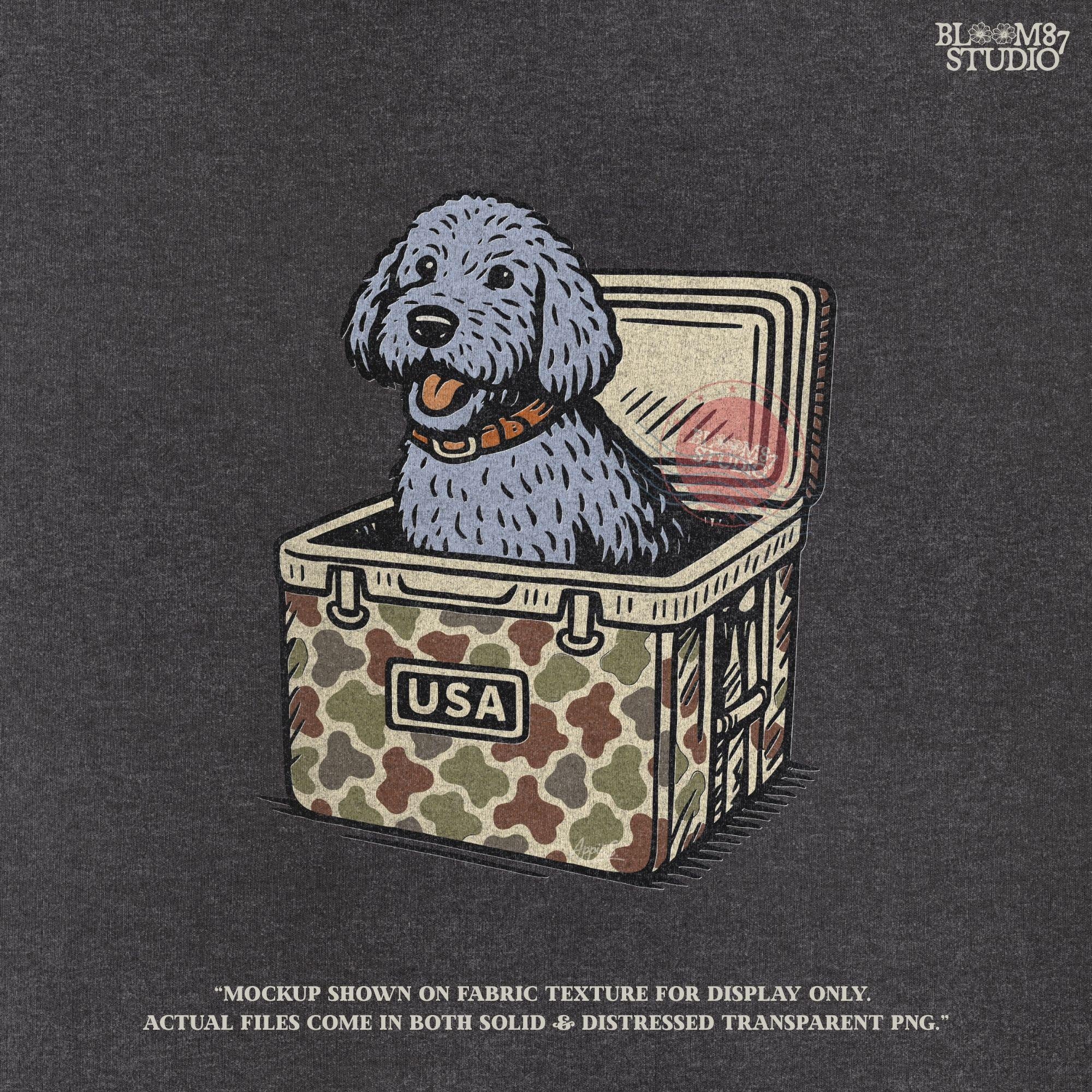 Cartoon grey doodle dog illustration, sublimation PNG design for doodle dog lovers, pet-inspired gifts, apparel, mugs, and DIY crafts.