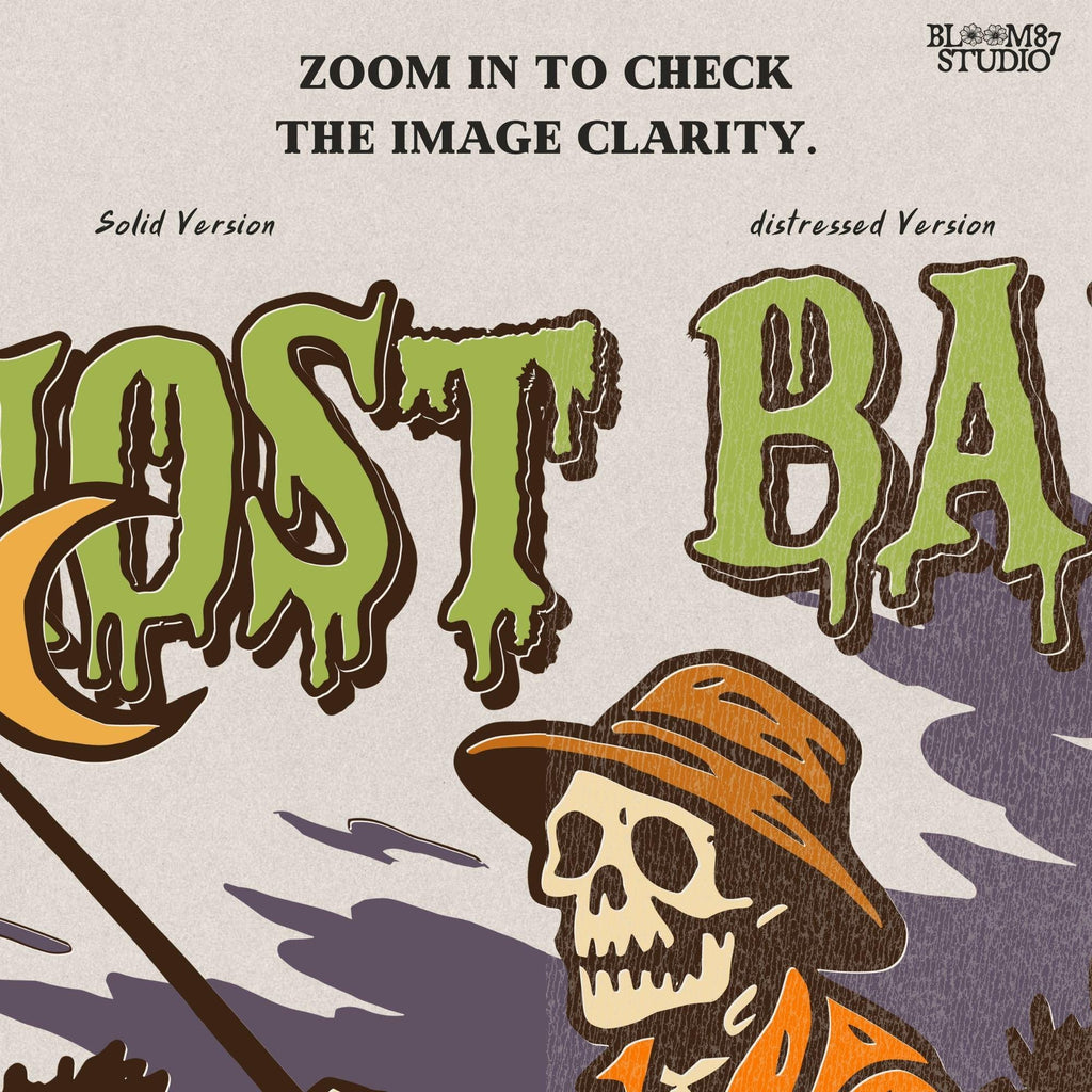 Funny Halloween PNG design of a skeleton fisherman in a wooden boat with a skull as bait and a ghostly fish, titled “Ghost Bait”.